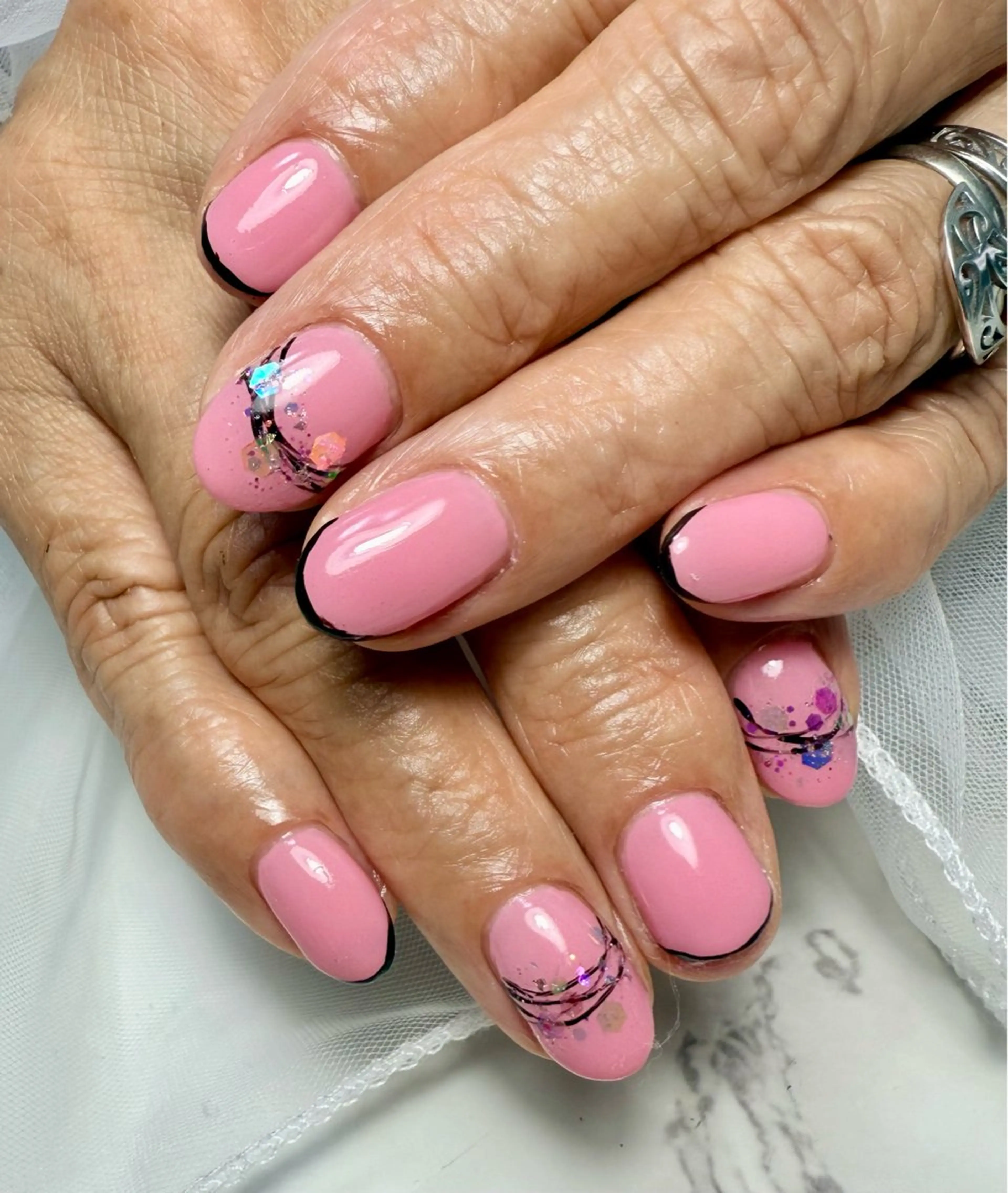 ネイル アートネイル フレンチネイル ガラスフレンチ 氷ネイル・うるうるネイル キラキラネイル M.N_ nailのネイルデザイン