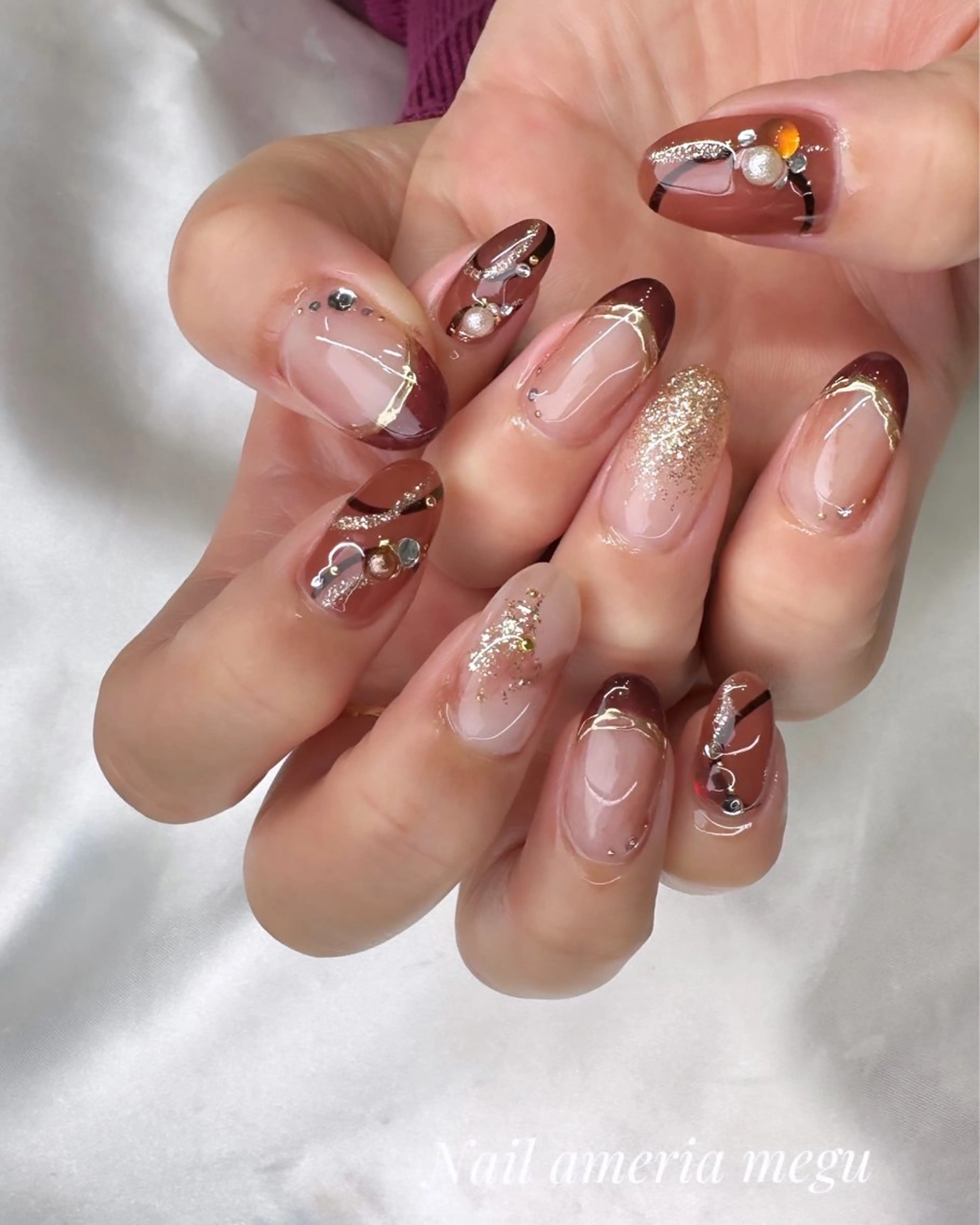 ネイル ブラウン フレンチネイル フットネイル Nail ameria megu所属・ameria meguのネイルデザイン