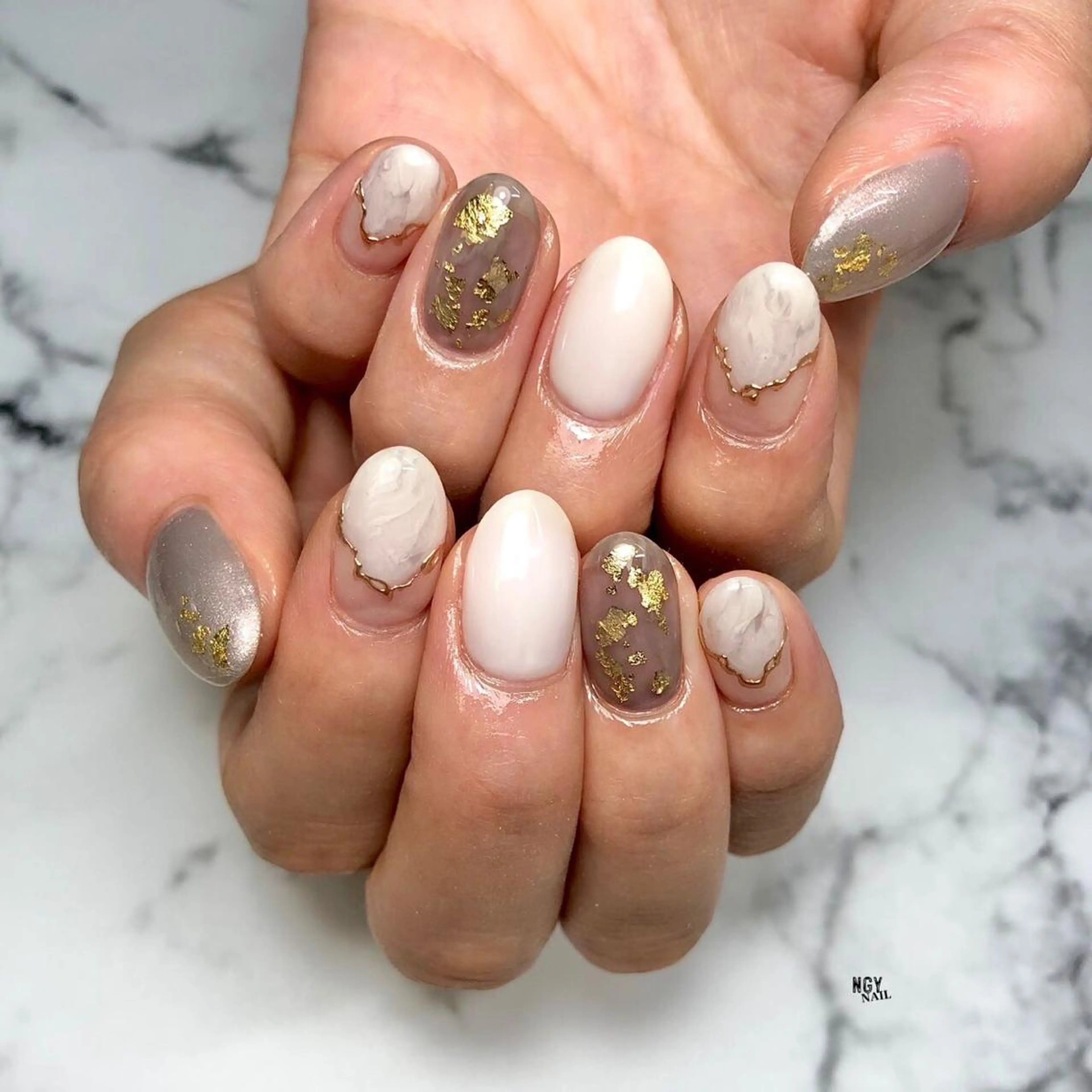 ネイル クリアネイル フレンチネイル ジェルネイル ラメ(グリッター) 大理石ネイル(マーブル) ハンドネイル NAIL NOWのネイルデザイン