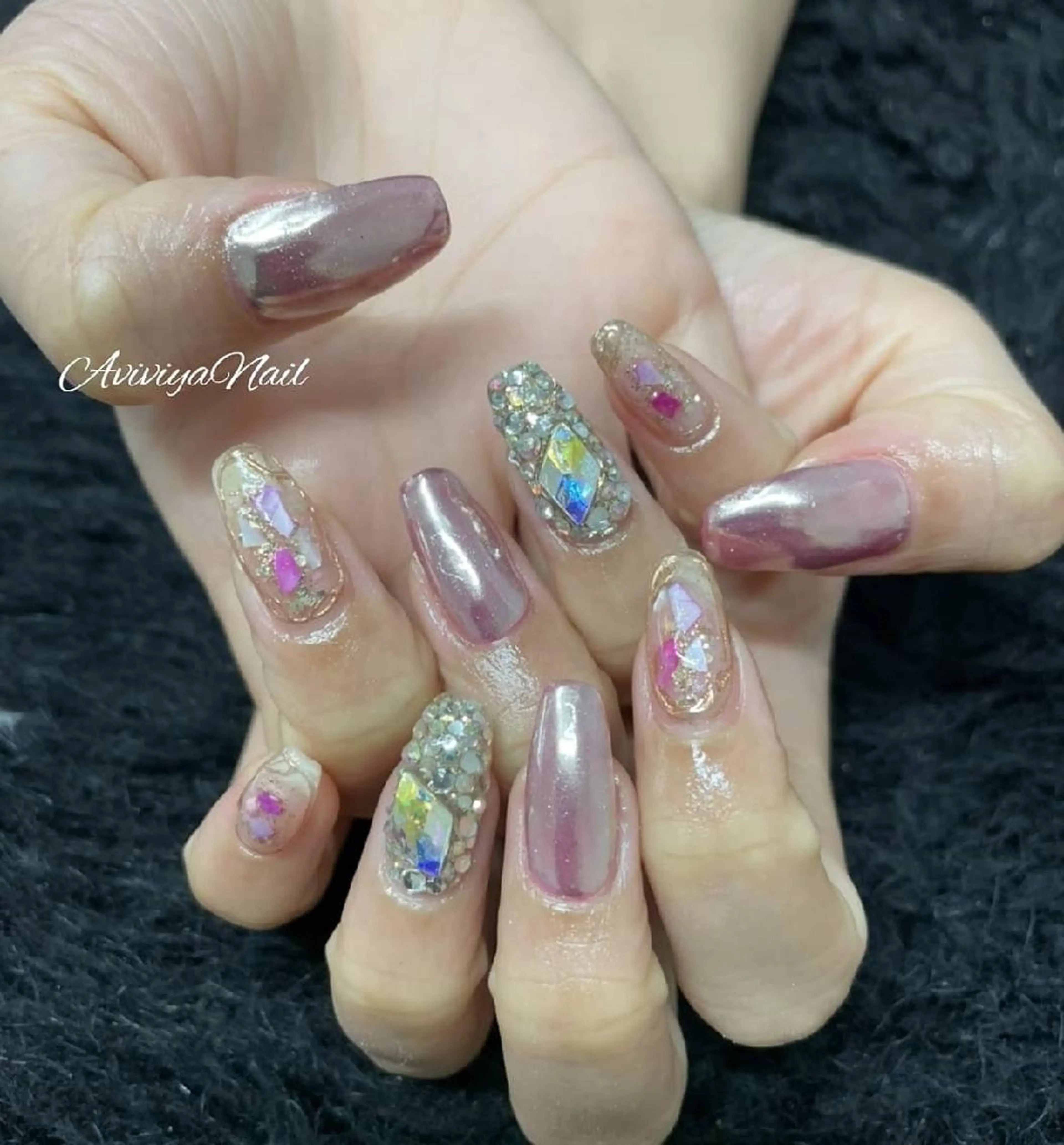ネイル ミラーネイル ピンク AviviyaNail所属・kubo ayaのネイルデザイン