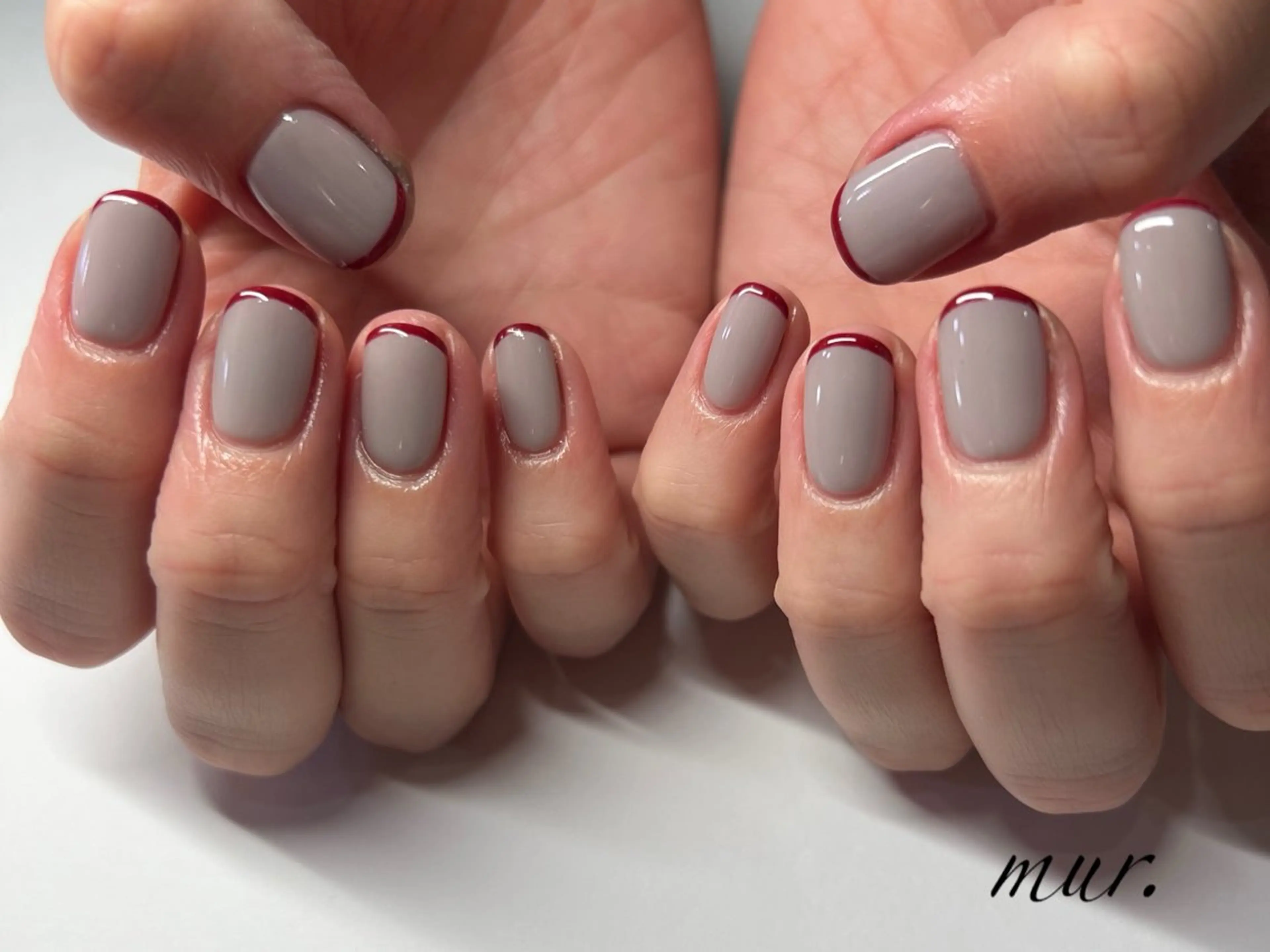 ネイル ボルドー フレンチネイル ジェルネイル ワンカラーネイル ショートネイル nailsalon mur.のネイルデザイン