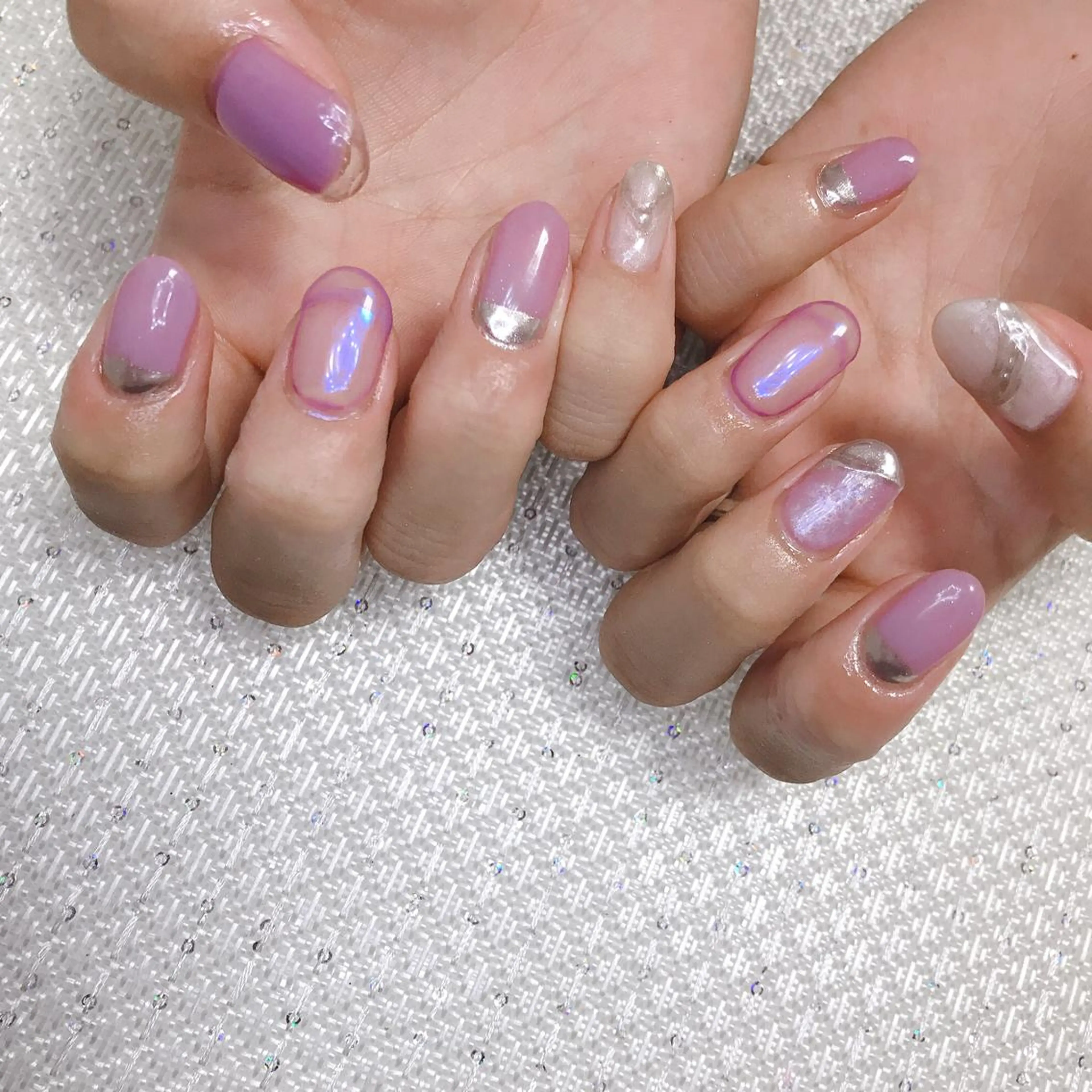 ネイル アートネイル 韓国ネイル 大理石ネイル(マーブル) ミラーネイル ニュアンスネイル ハンドネイル MoonLight MIHOのネイルデザイン