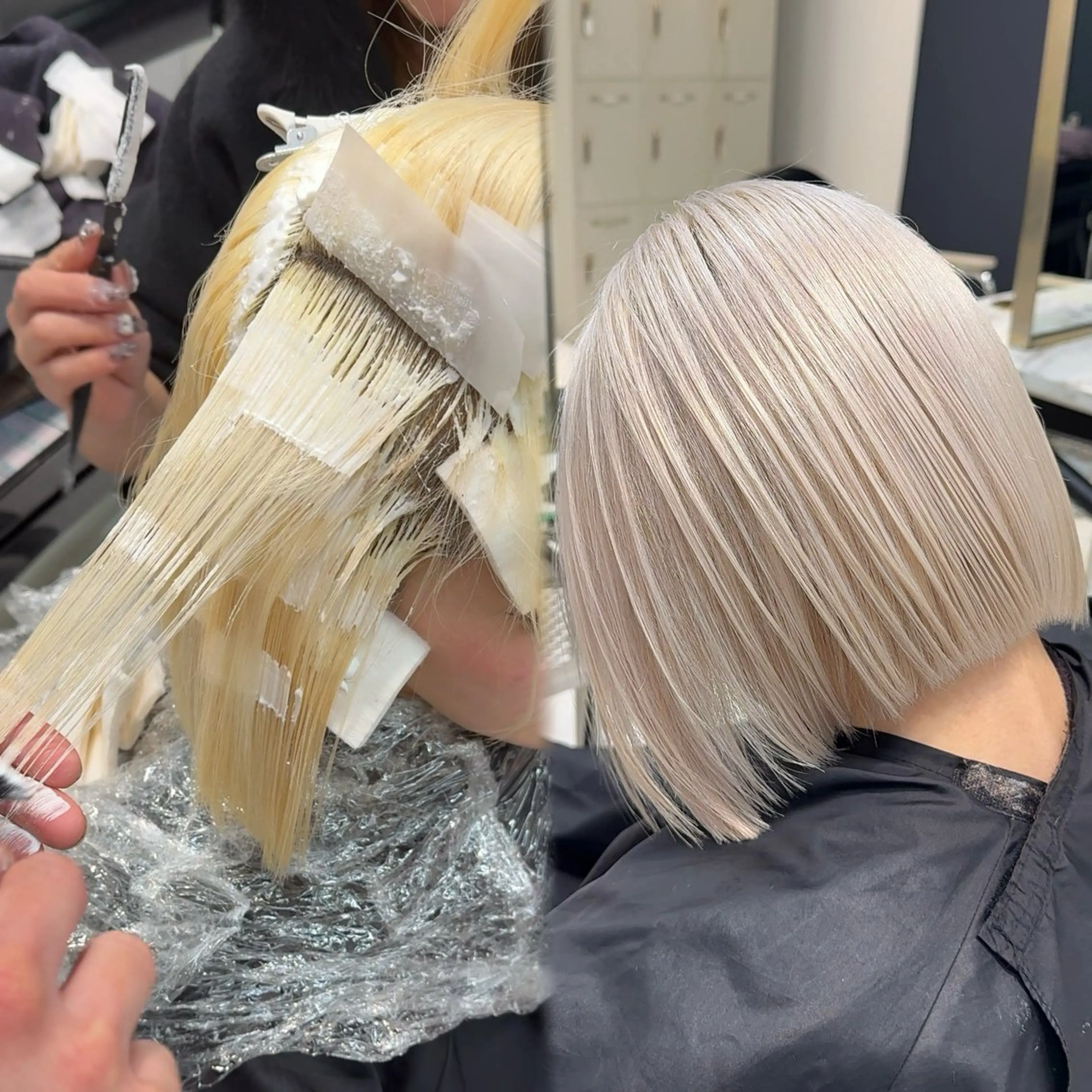 セミロング カラー ヘアアレンジ ベージュカラー ブリーチ ブロンド デザインカラー ミルクティーベージュ ヘアカラー 複雑履歴修正/ ハイトーン職人/拓真のヘアスタイル