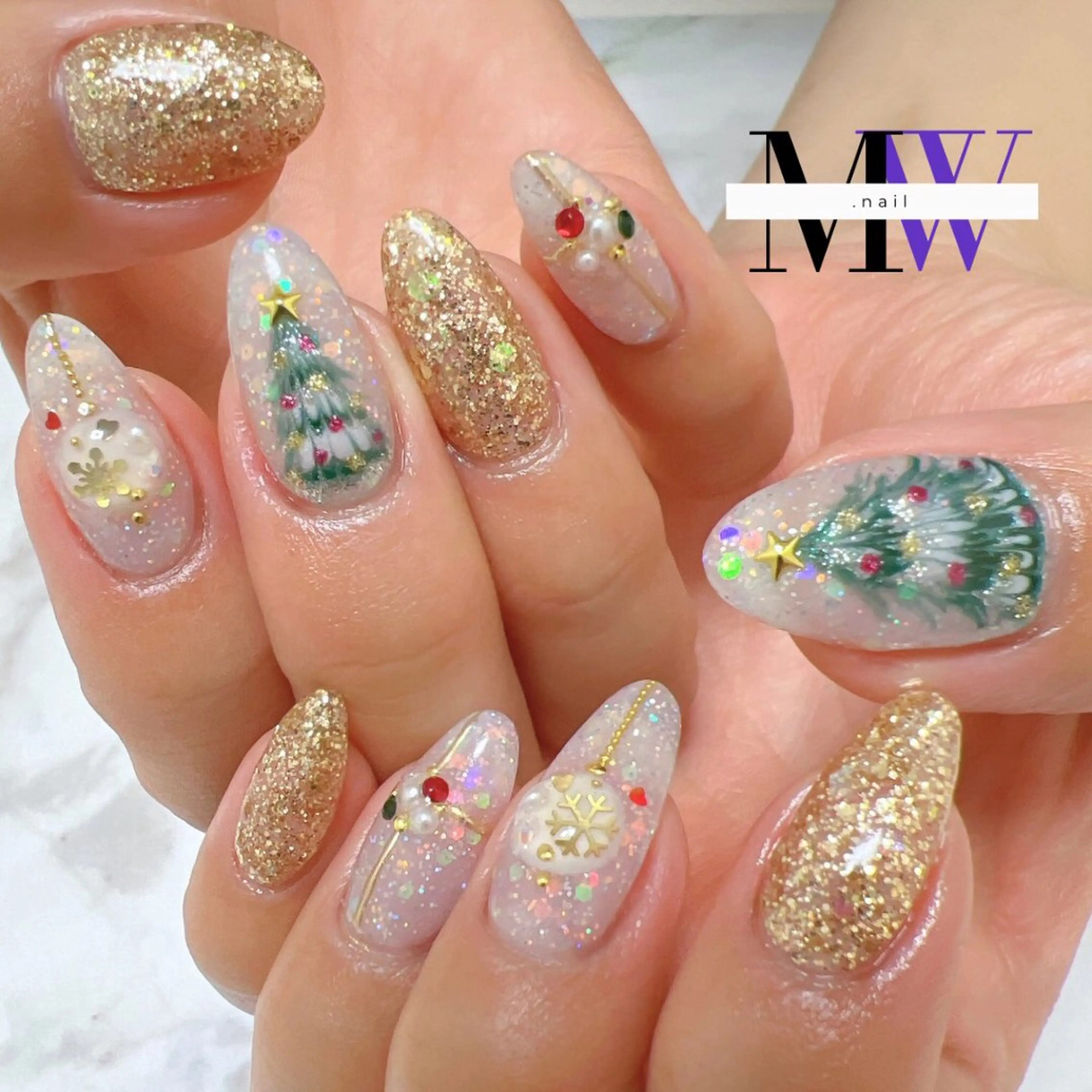 ネイル アートネイル 持ち込み 冬ネイル クリスマス ハンドネイル MW .nailのネイルデザイン