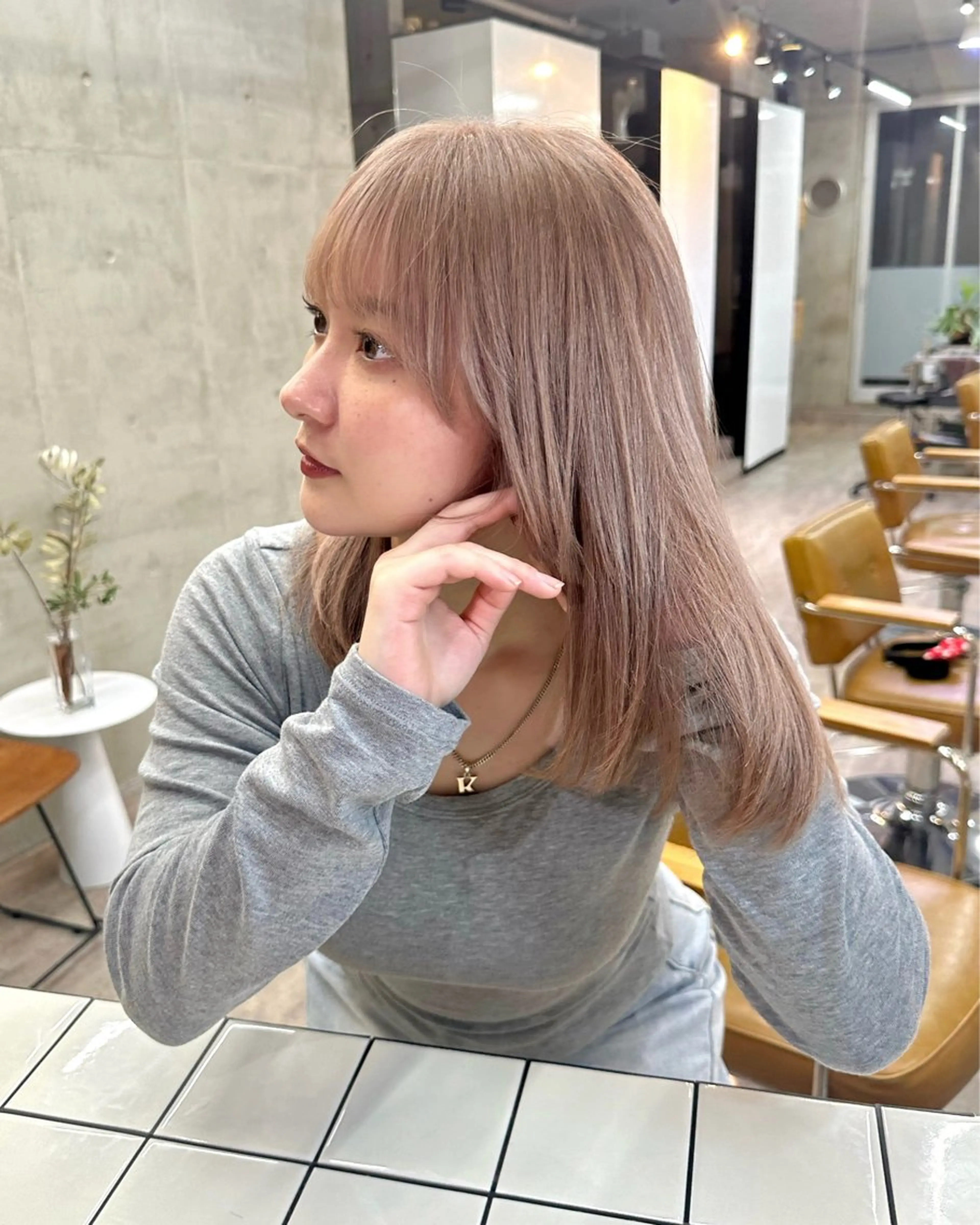 ミディアム カラー ベージュカラー ピンクカラー ピンクベージュ ヘアカラー トリートメント レイヤーカット💫 ／HARUKA🎀のヘアスタイル