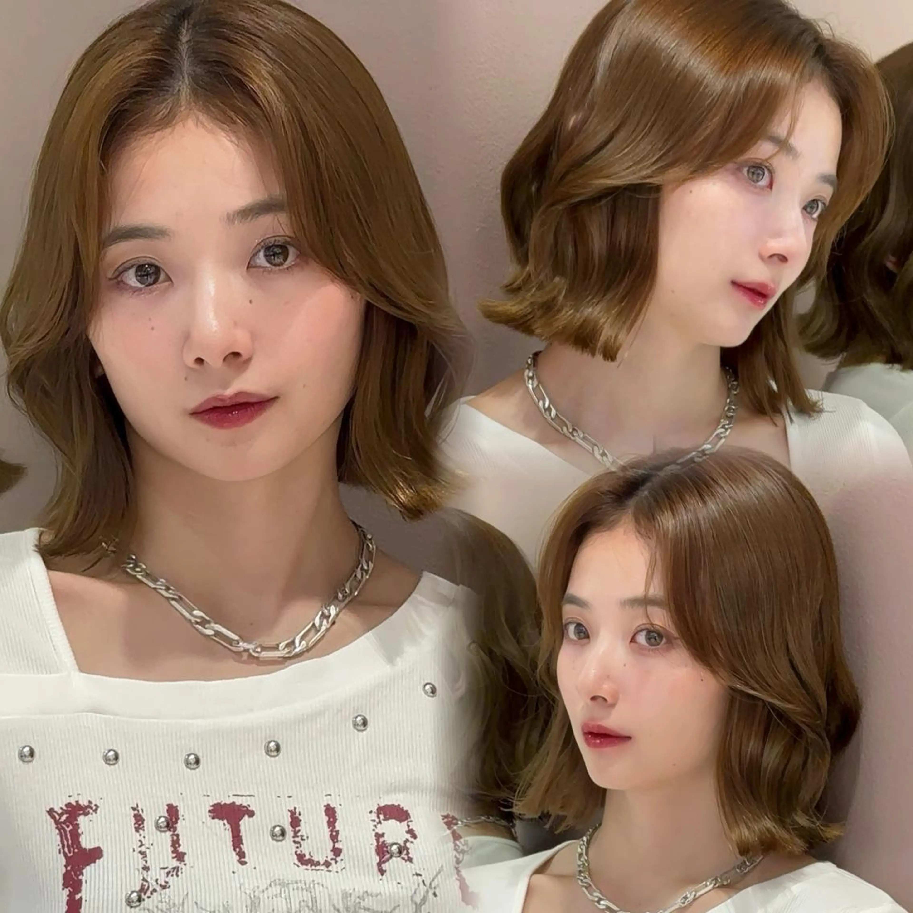 ミディアム カット ヘアカラー 縮毛矯正 トリートメント ロンドガーネット /髪質改善/レイヤーのヘアスタイル