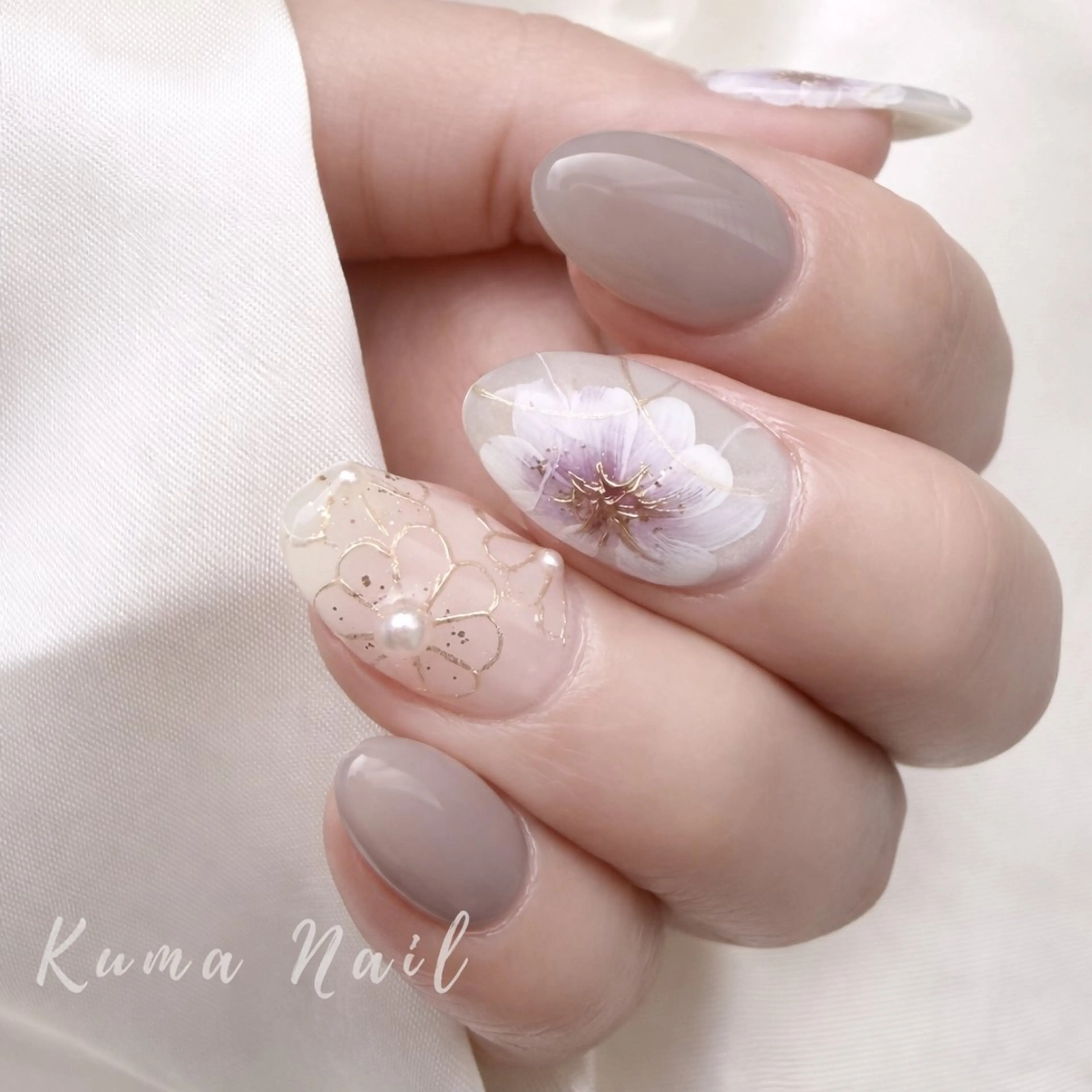 ネイル アートネイル フラワーネイル ニュアンスネイル シンプルネイル 春ネイル ハンドネイル Private salon Kuma Nail.所属・藤が丘ネイル Kuma Nailのネイルデザイン