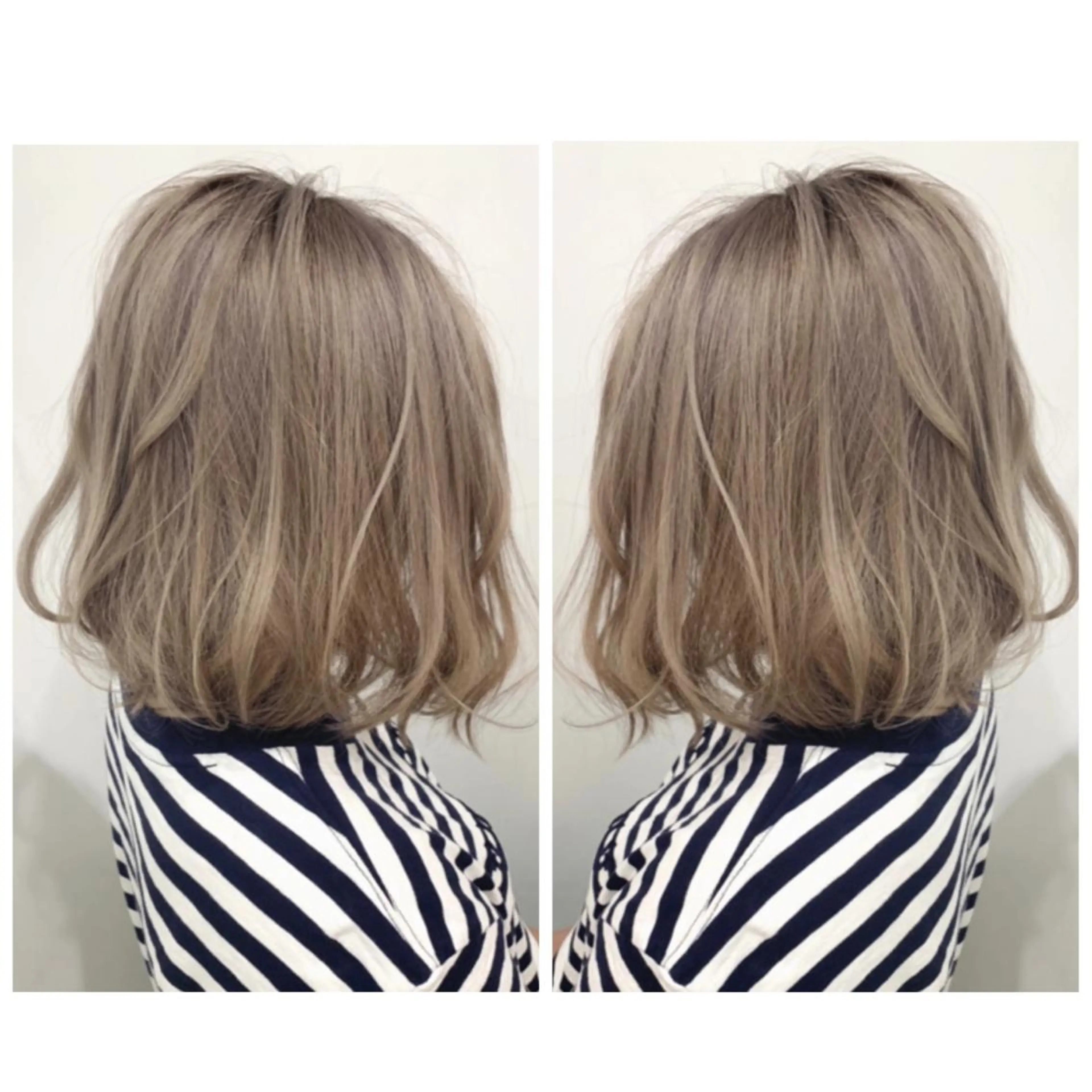 ミディアム アッシュ ボブ ハイライト レイヤーカット ヘアカラー トリートメント 京都大人女性ショート 徒歩1分/秋山のヘアスタイル