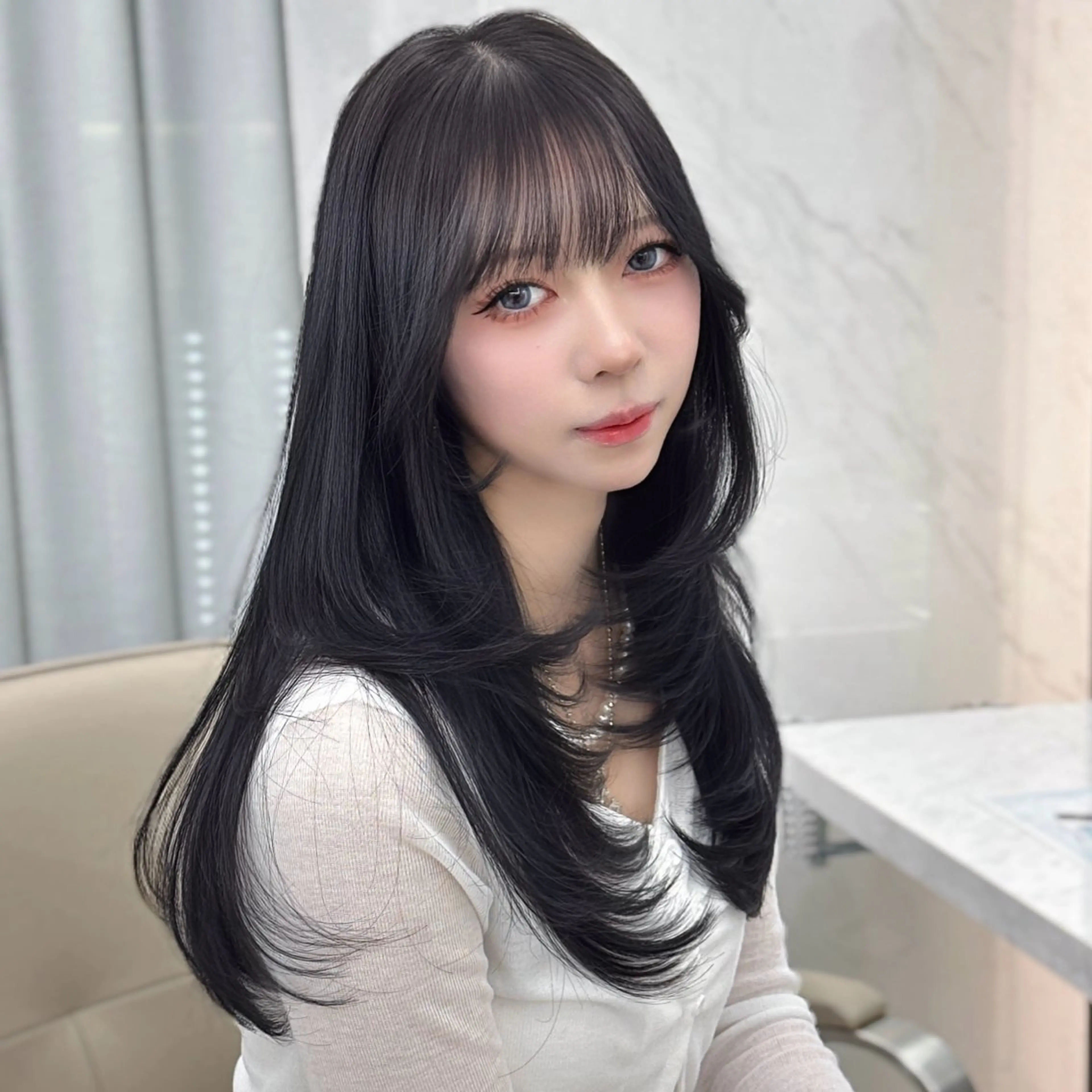 ロング レイヤーカット カット ヘアカラー ヘアセット kana 栄美容師/韓国ヘアのヘアスタイル