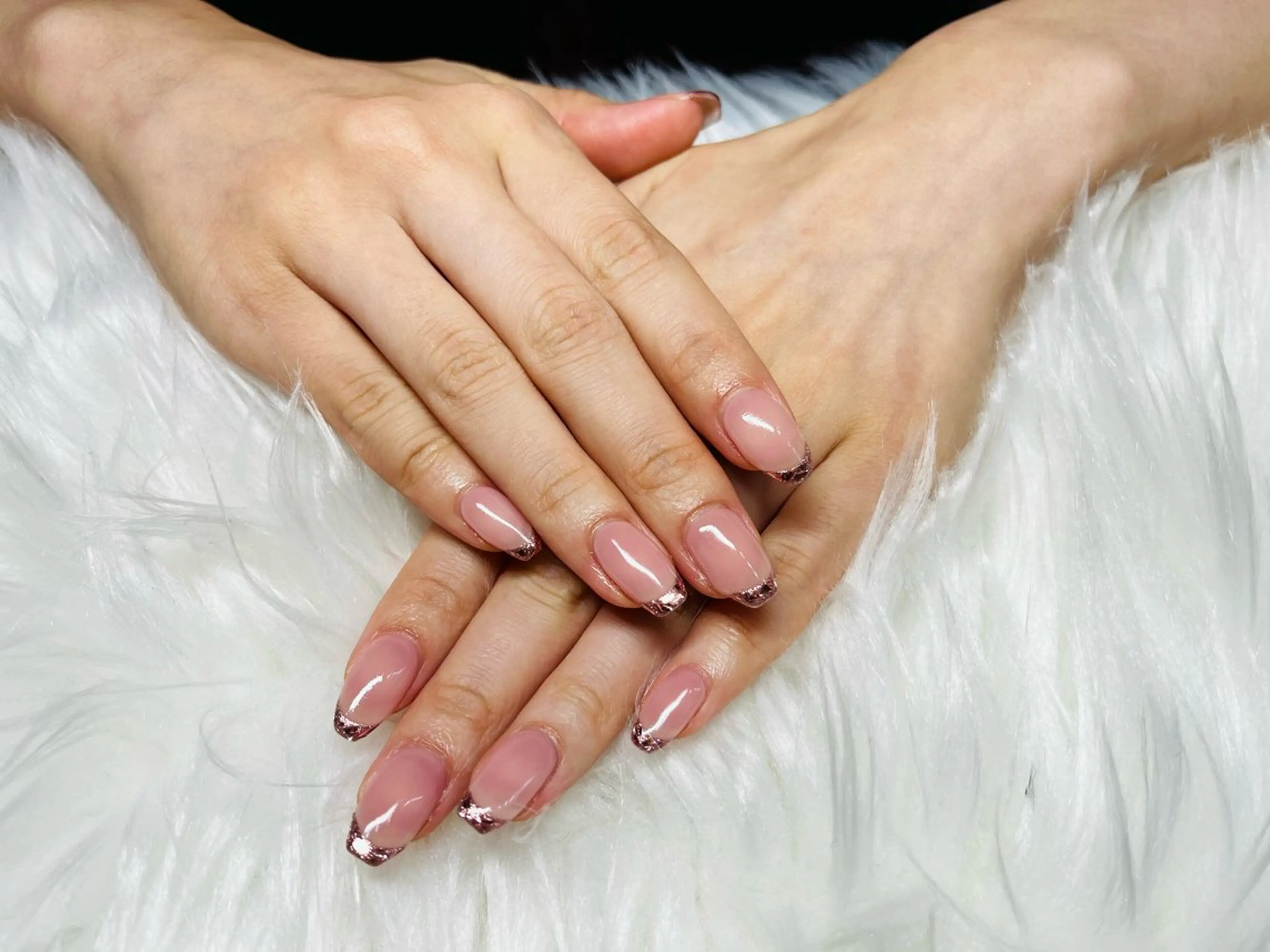 ネイル フレンチネイル ガラスフレンチ ゴールド ピンク AngelCoco Tabataのネイルデザイン