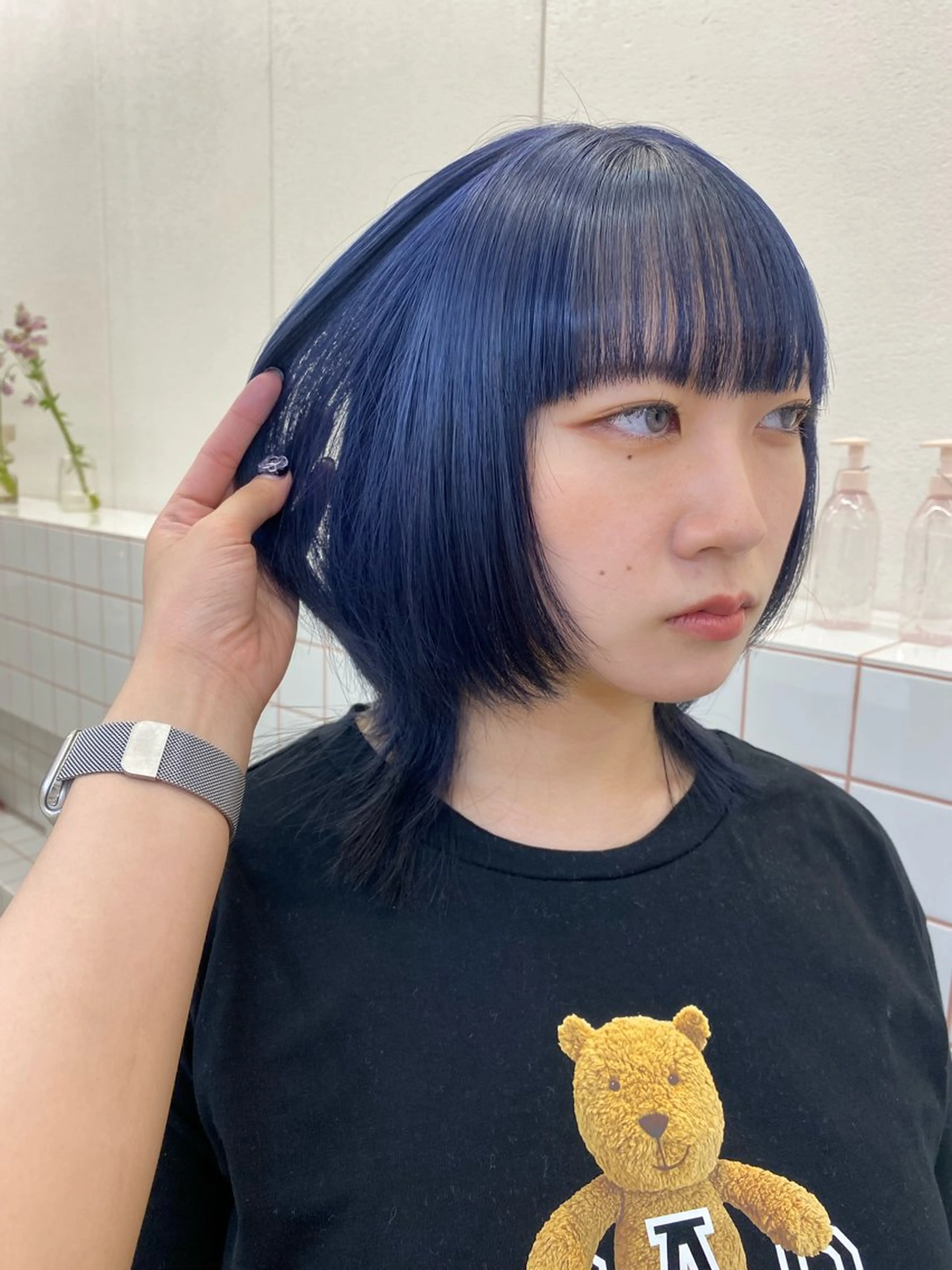 ミディアム カラー ブルーカラー ネイビーカラー カット ヘアカラー トリートメント NIKO/名古屋/ 伏見/花屋併設のヘアスタイル