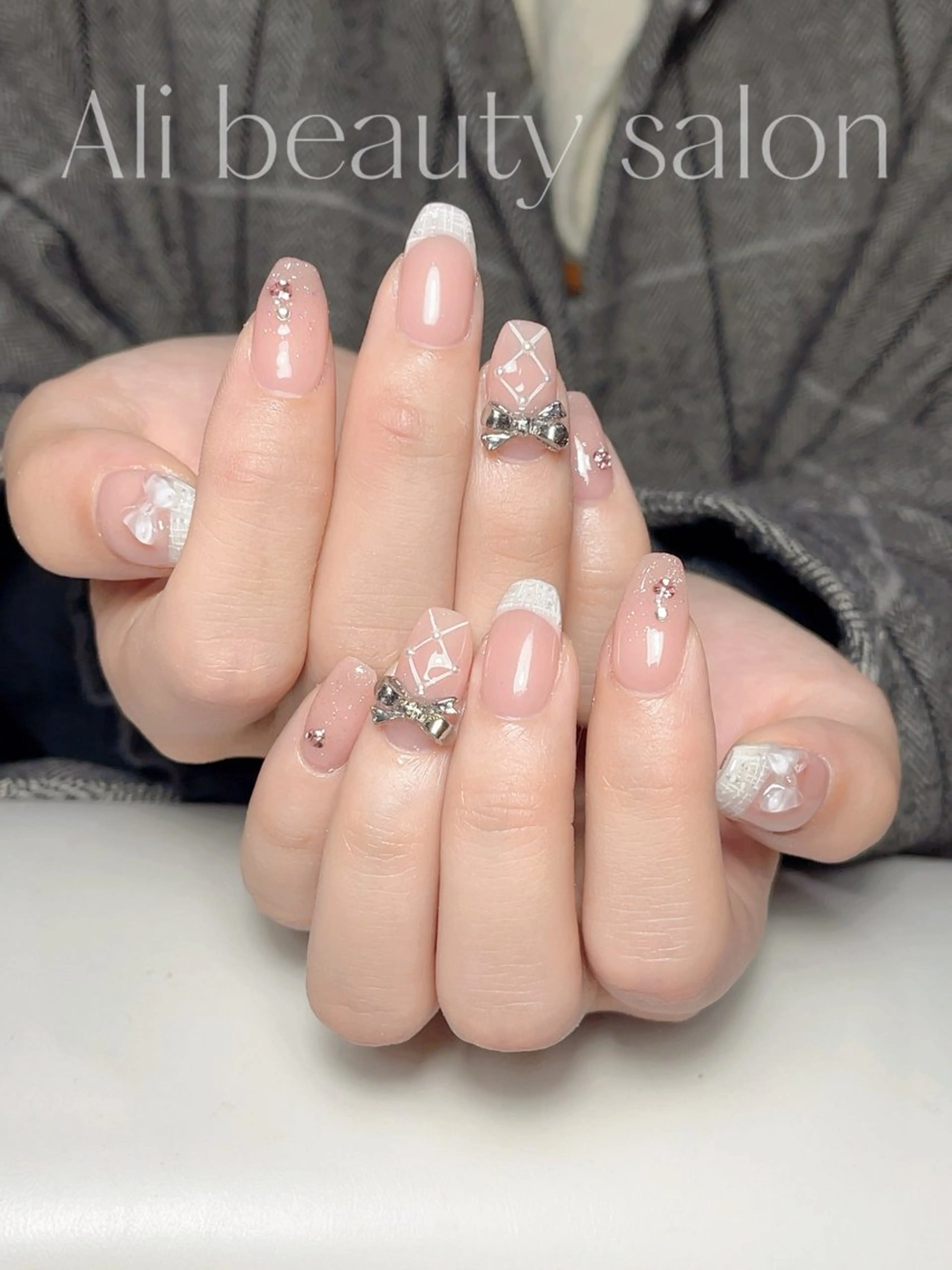 ネイル フレンチネイル リボン ハンドネイル Ali 新小岩 ネイル専門のネイルデザイン