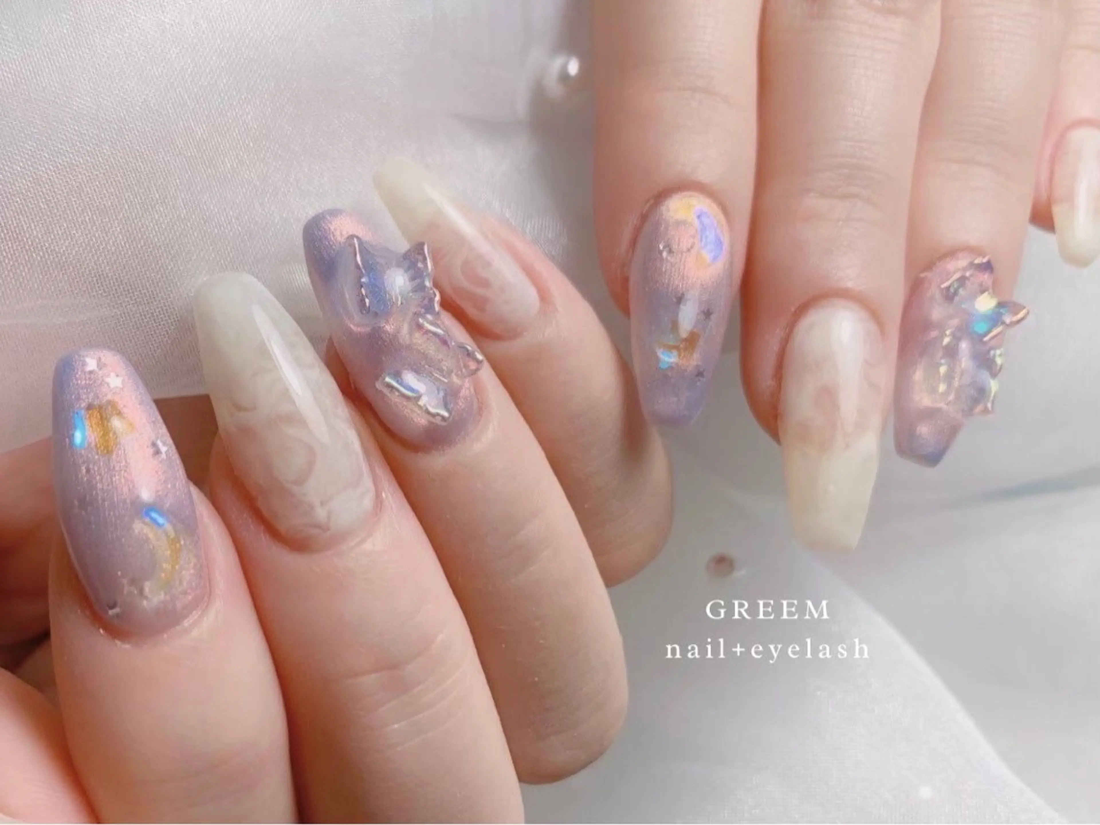 ネイル オーロラネイル パープル ハンドネイル GREEM グリームのネイルデザイン