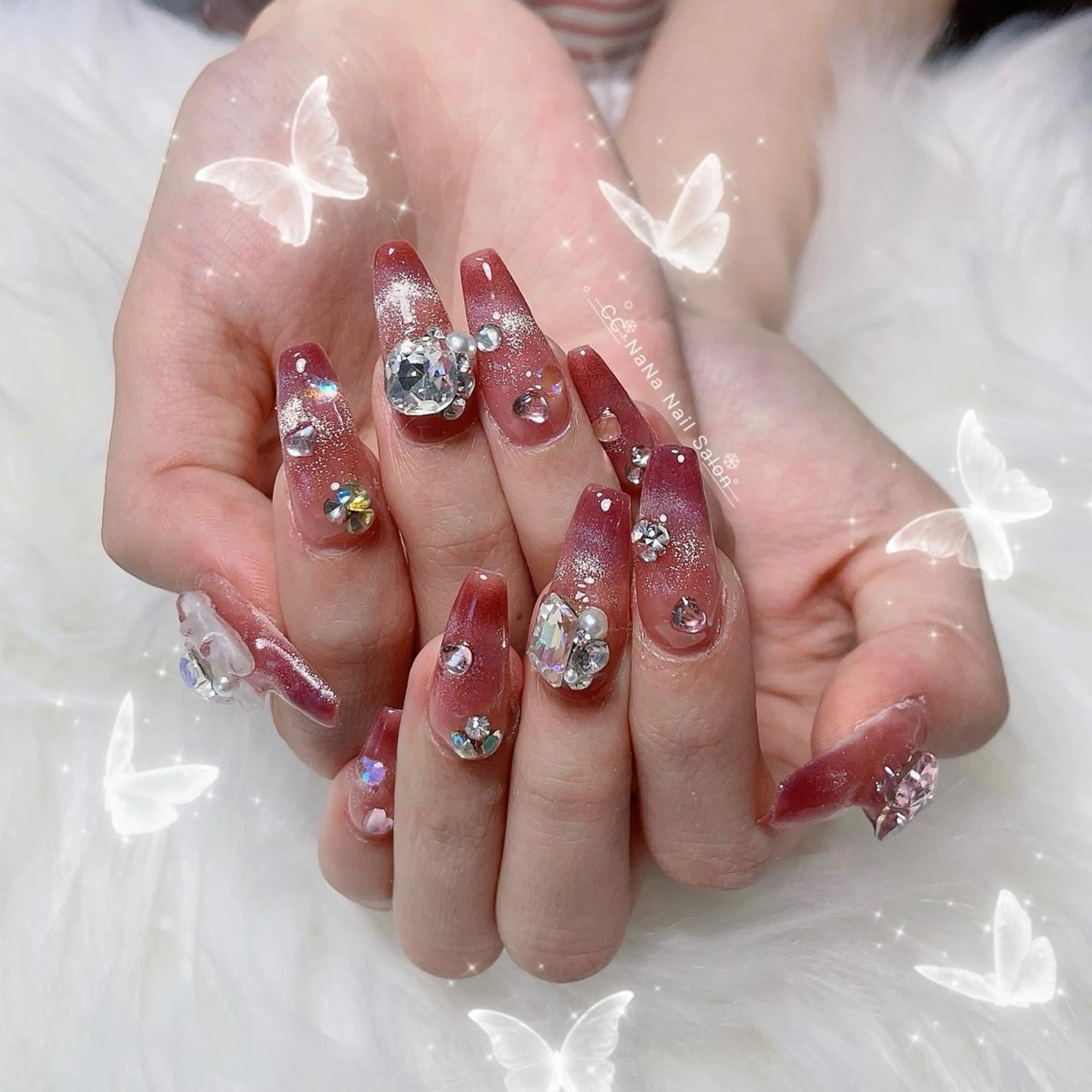 ネイル チークネイル フラッシュネイル ジェルネイル ハート キラキラネイル ハンドネイル 💎CC・NaNa 韓国風ネイル🌙Cのネイルデザイン