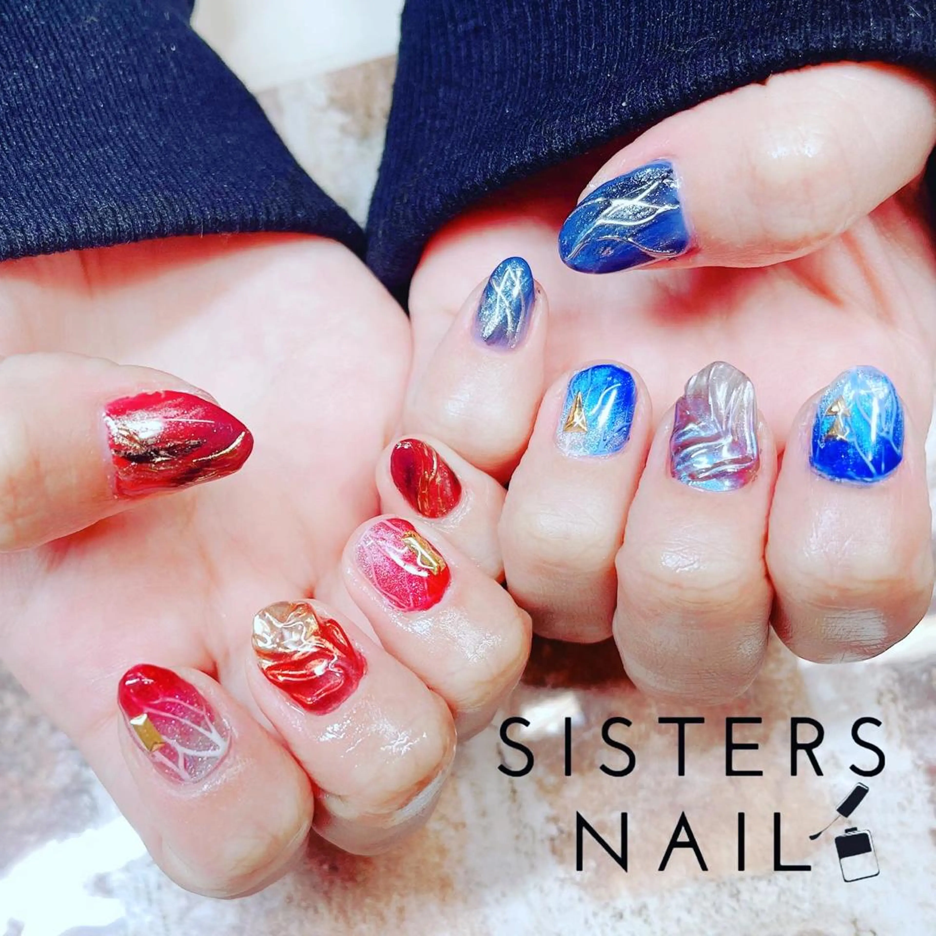 ネイル アートネイル ミラーネイル ニュアンスネイル 冬ネイル sisters nail.fのネイルデザイン