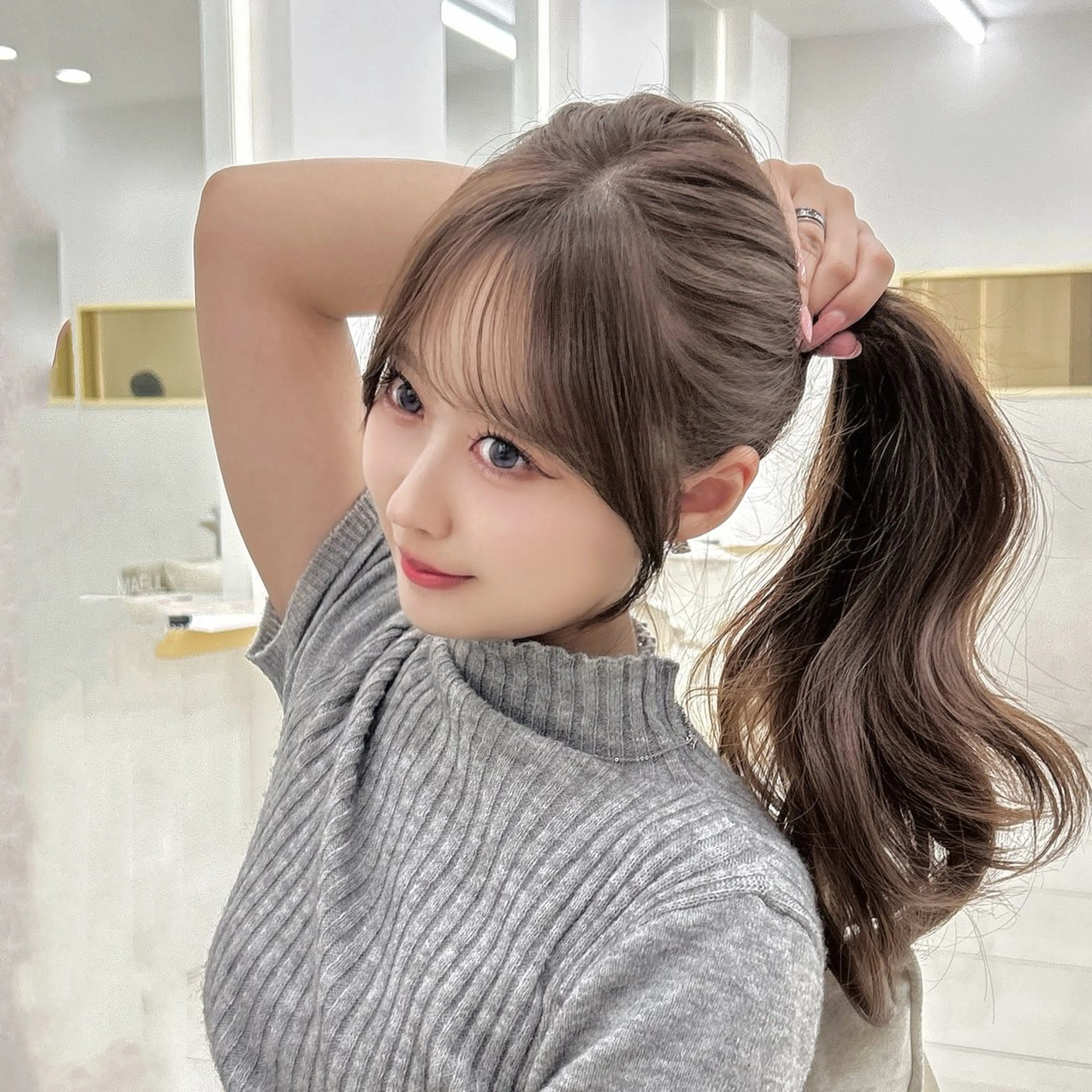 ロング カラー ヘアアレンジ 韓国顔まわり/前髪 /レイヤー/いつきのヘアスタイル