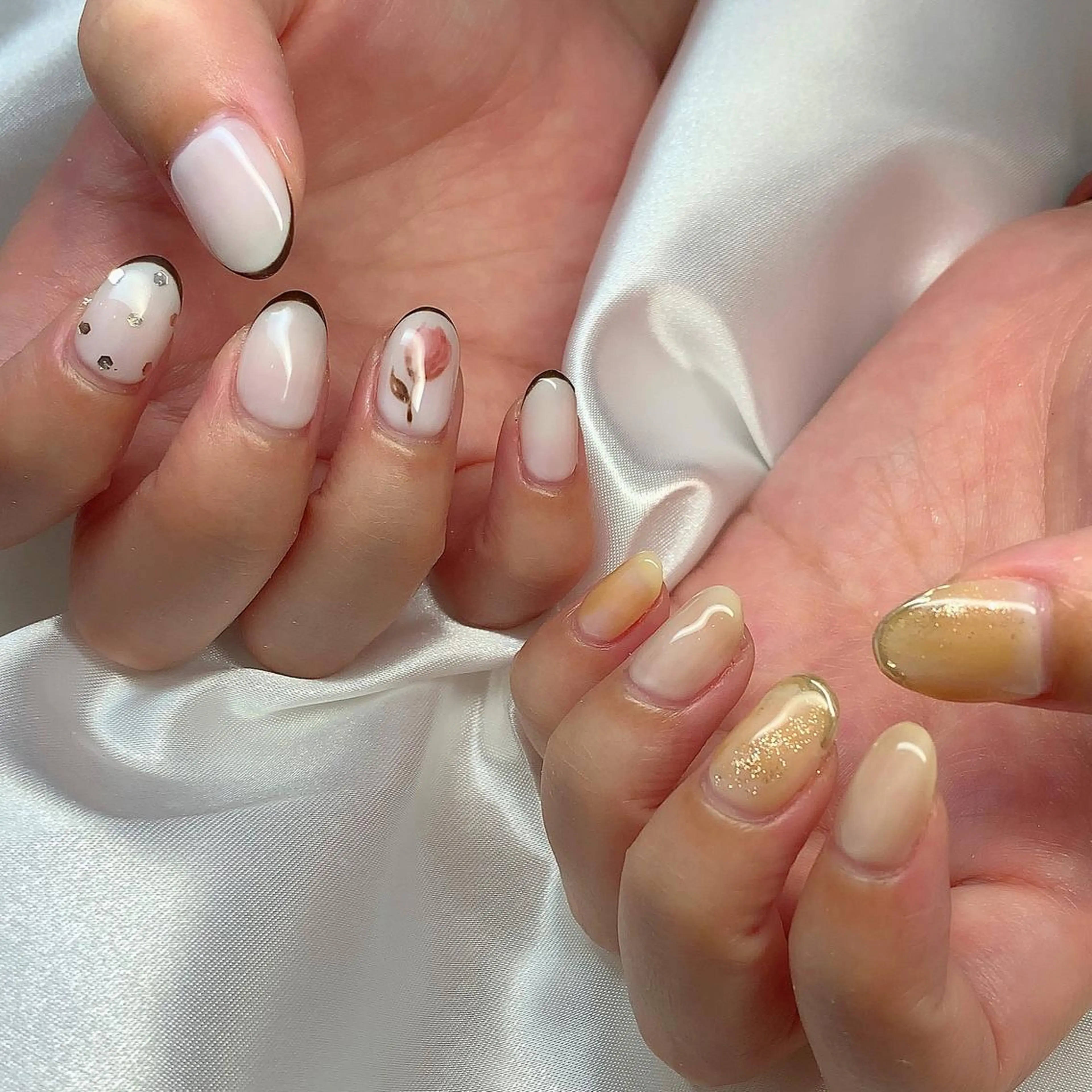 ネイル フレンチネイル ジェルネイル ガラスフレンチ マグネットネイル ミラーネイル ハンドネイル キャッツアイ東京 西荻窪店のネイルデザイン