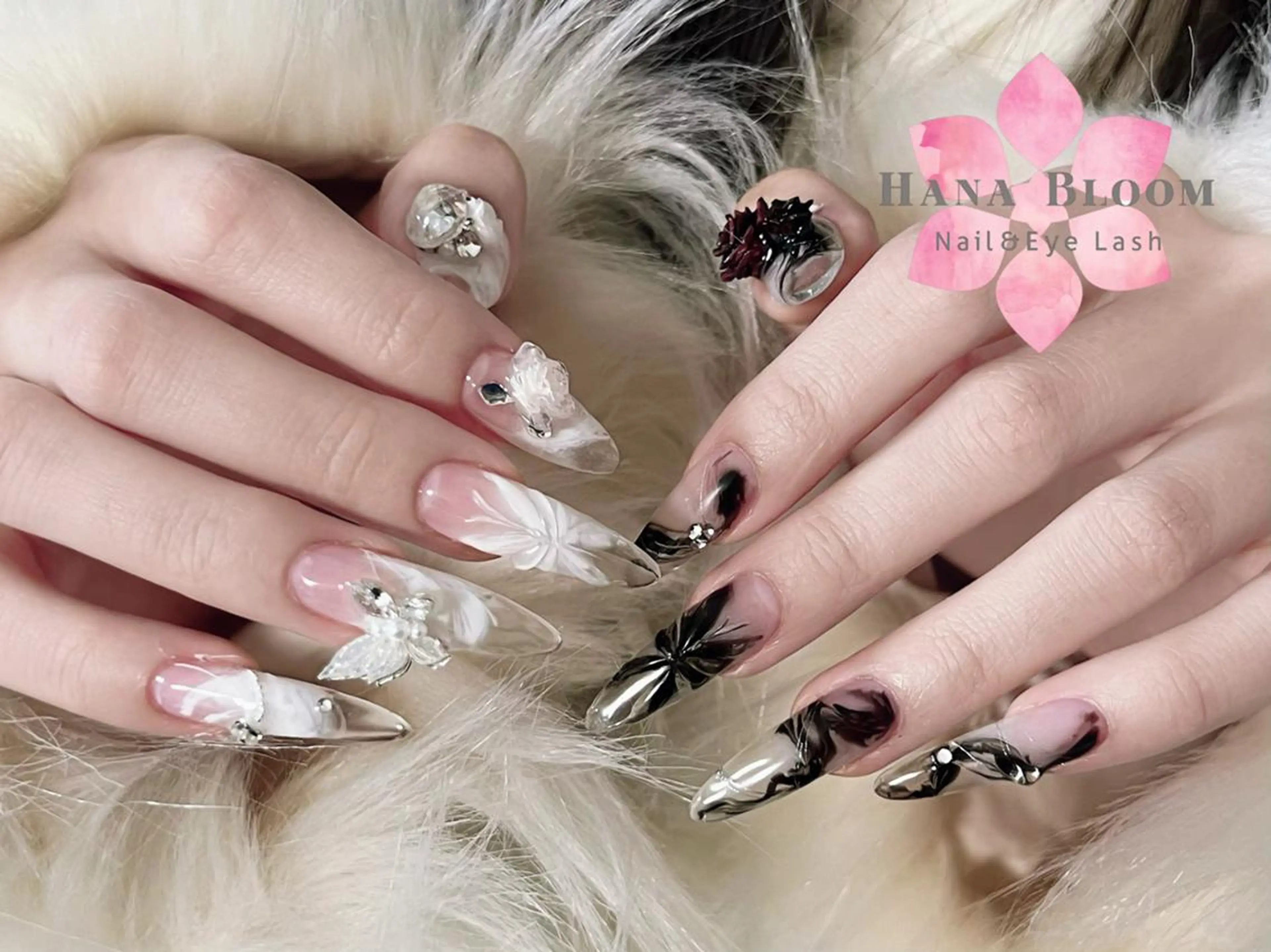 ネイル 長さ出し フレンチネイル ジェルネイル マグネットネイル ミラーネイル ハンドネイル ハンドケア Hana Bloom Nail Labのネイルデザイン