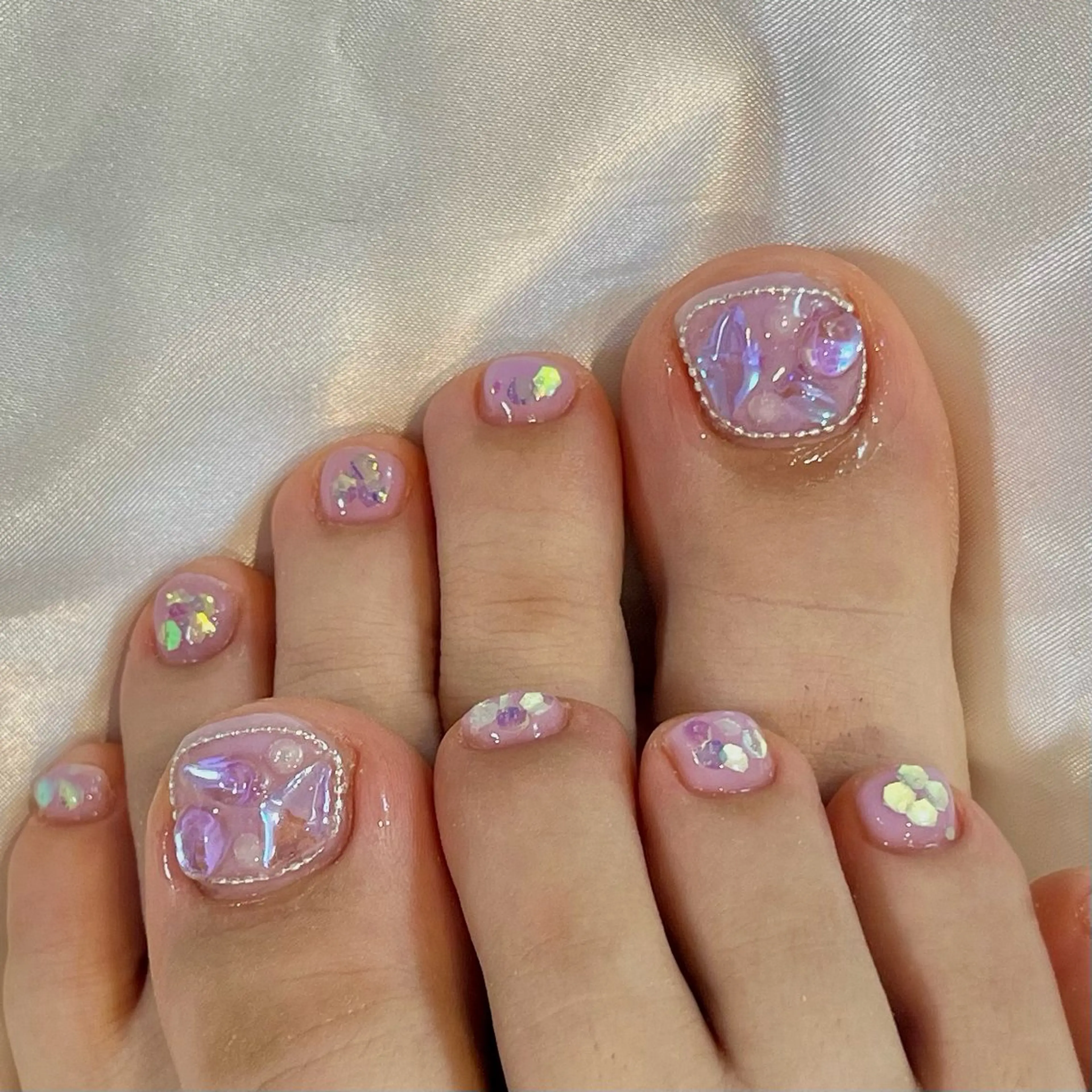 ネイル 氷ネイル・うるうるネイル フットネイル 韓国ネイル💠 Tomoのネイルデザイン