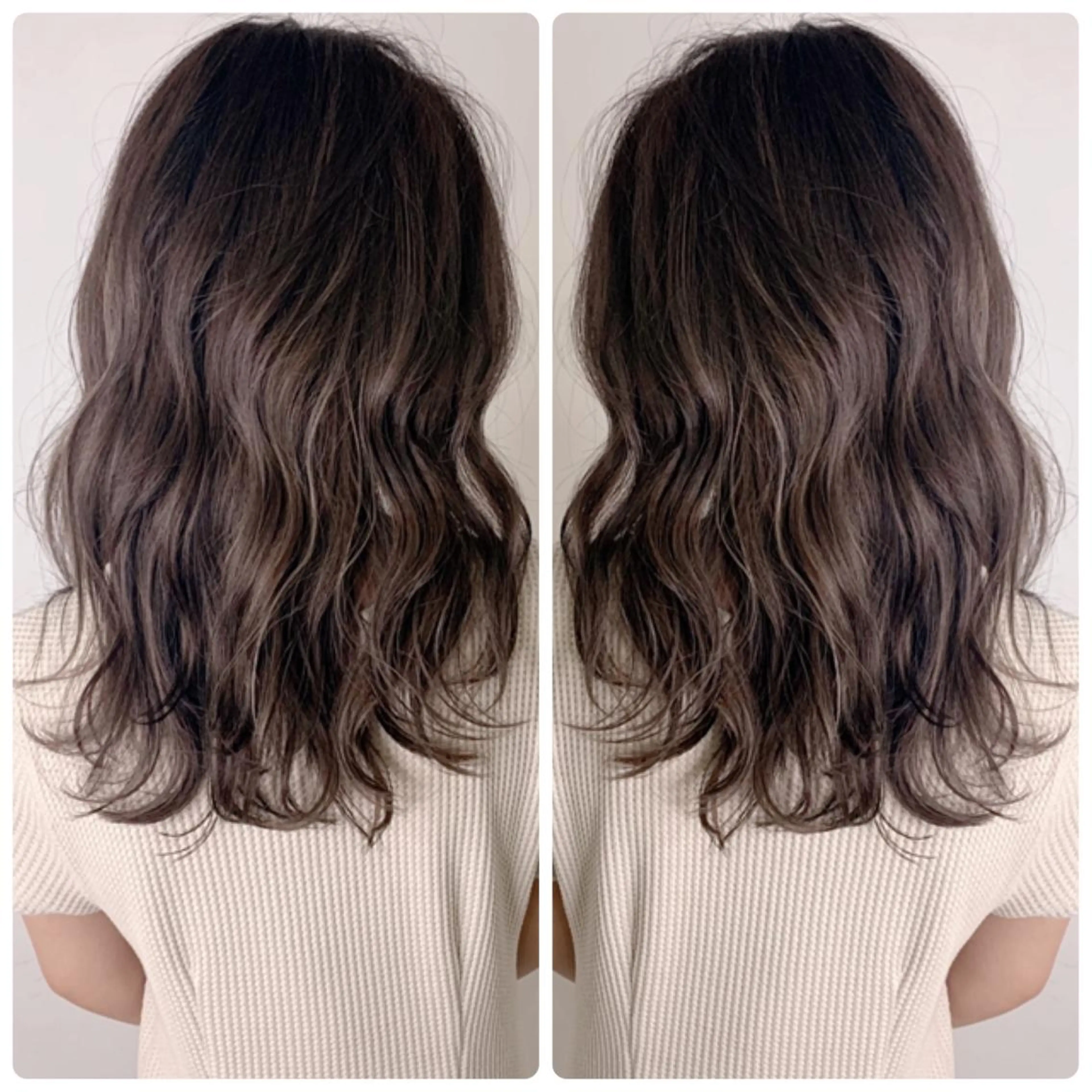 セミロング カラー アッシュ バレイヤージュ ブリーチ デザインカラー グレージュ カット ヘアカラー 京都大人女性ショート 徒歩1分/秋山のヘアスタイル