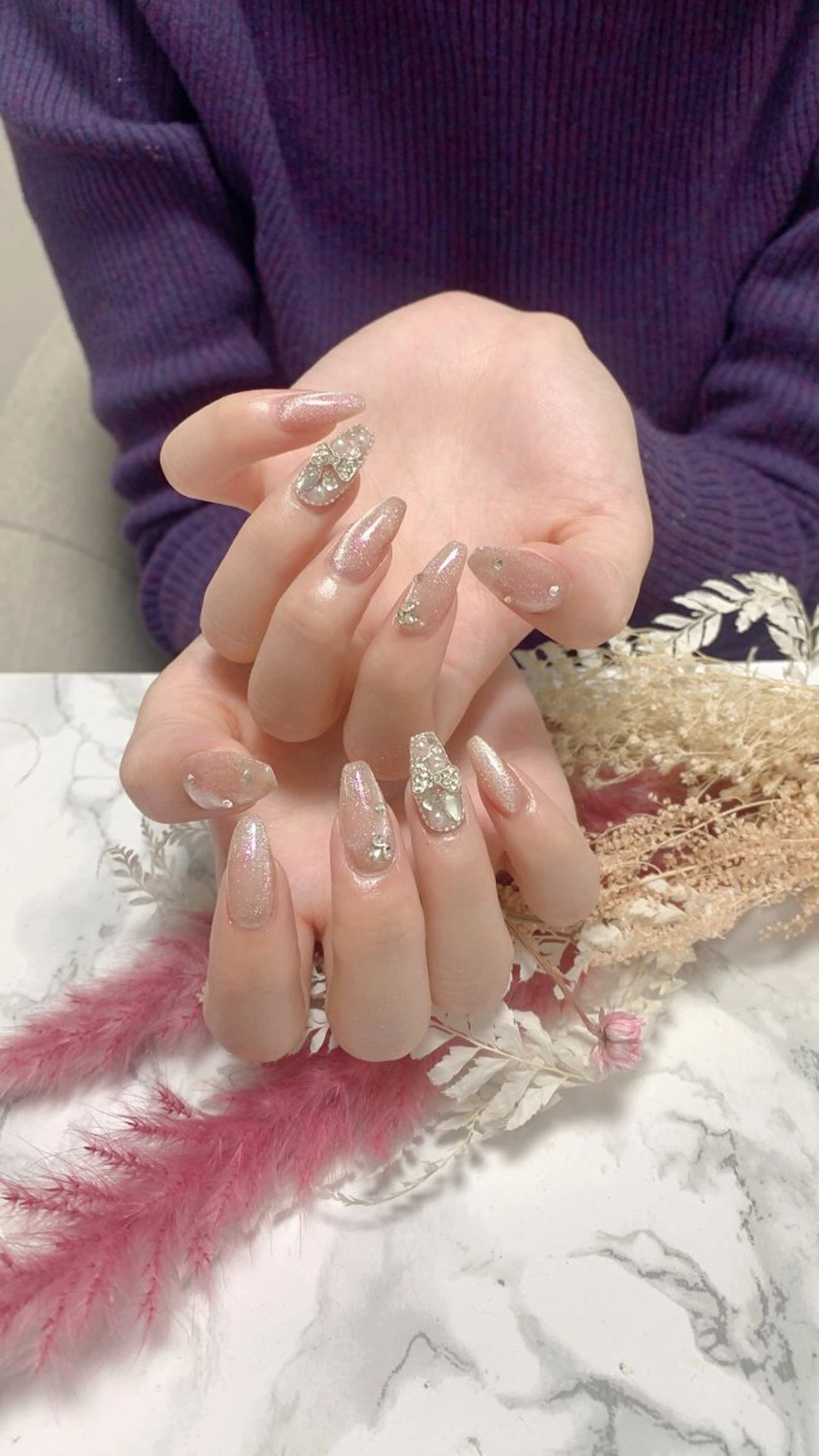 ネイル はな💎ネイル ワンホン、長さ出しのネイルデザイン