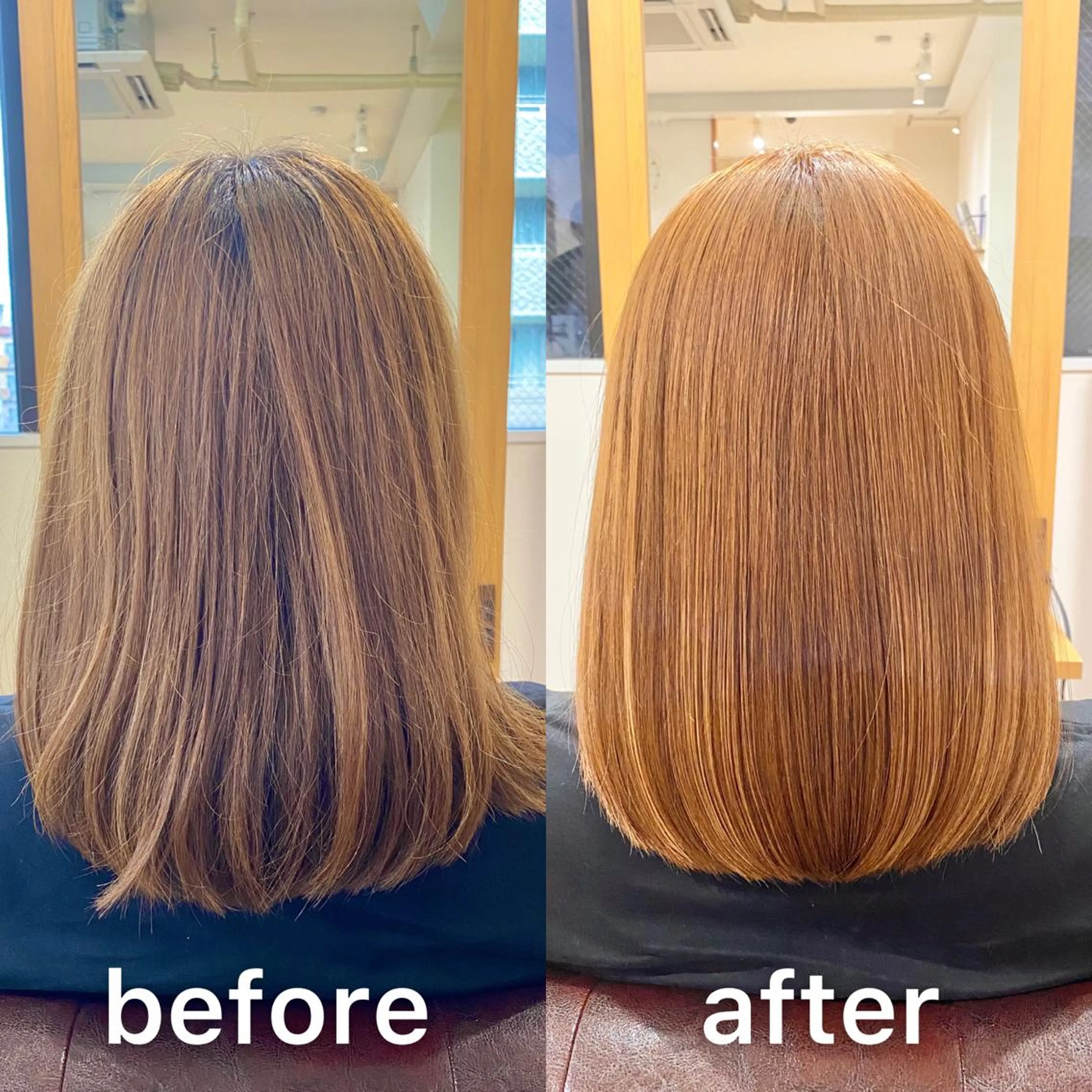 ミディアム カラー ブリーチ ブラウンカラー 透明感カラー ブリーチなしカラー オレンジ カット ヘアカラー トリートメント KIZU 髪質改善 オカルト怪談のヘアスタイル