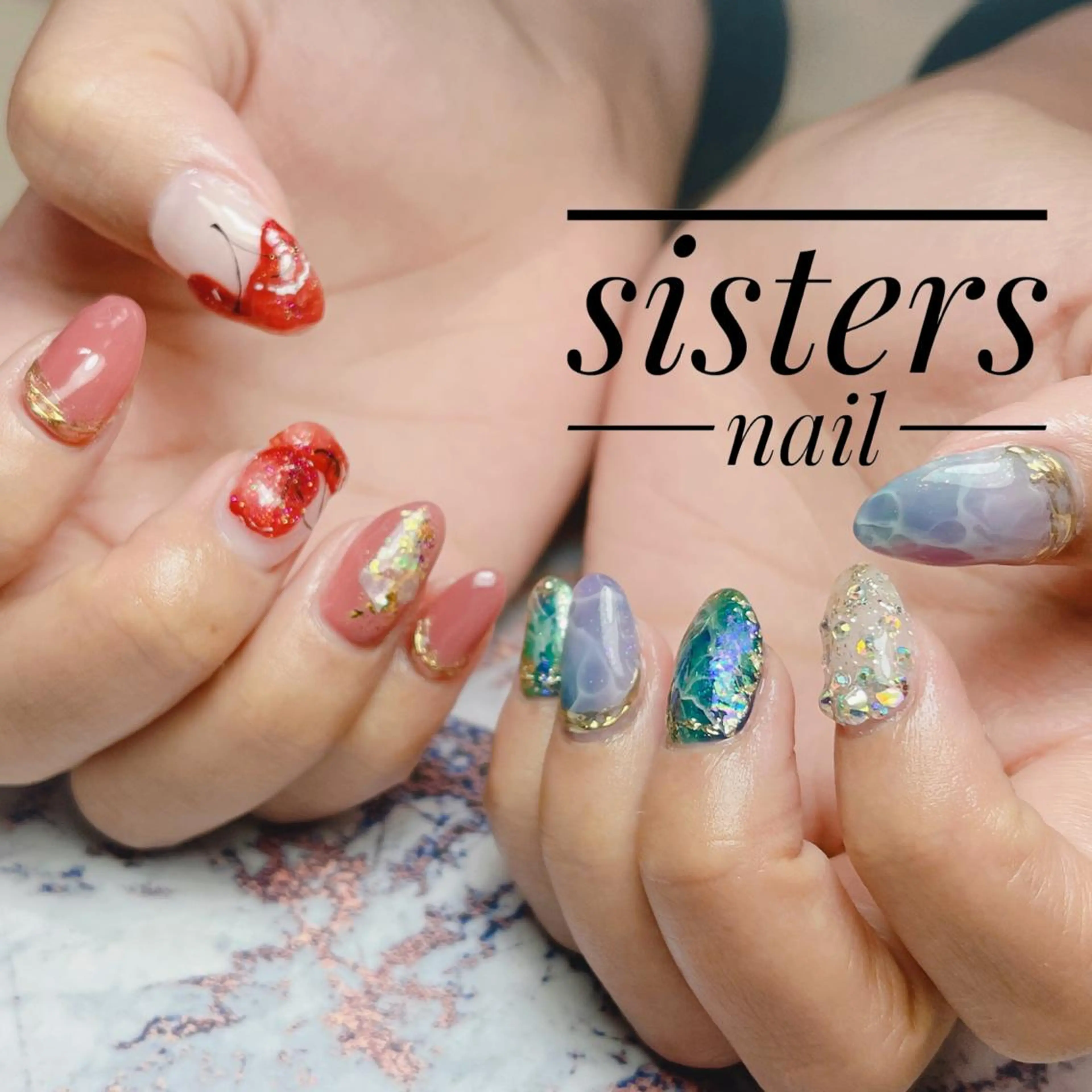 ネイル アートネイル キラキラネイル ニュアンスネイル 夏ネイル ハンドネイル ハンドケア sisters nail.fのネイルデザイン