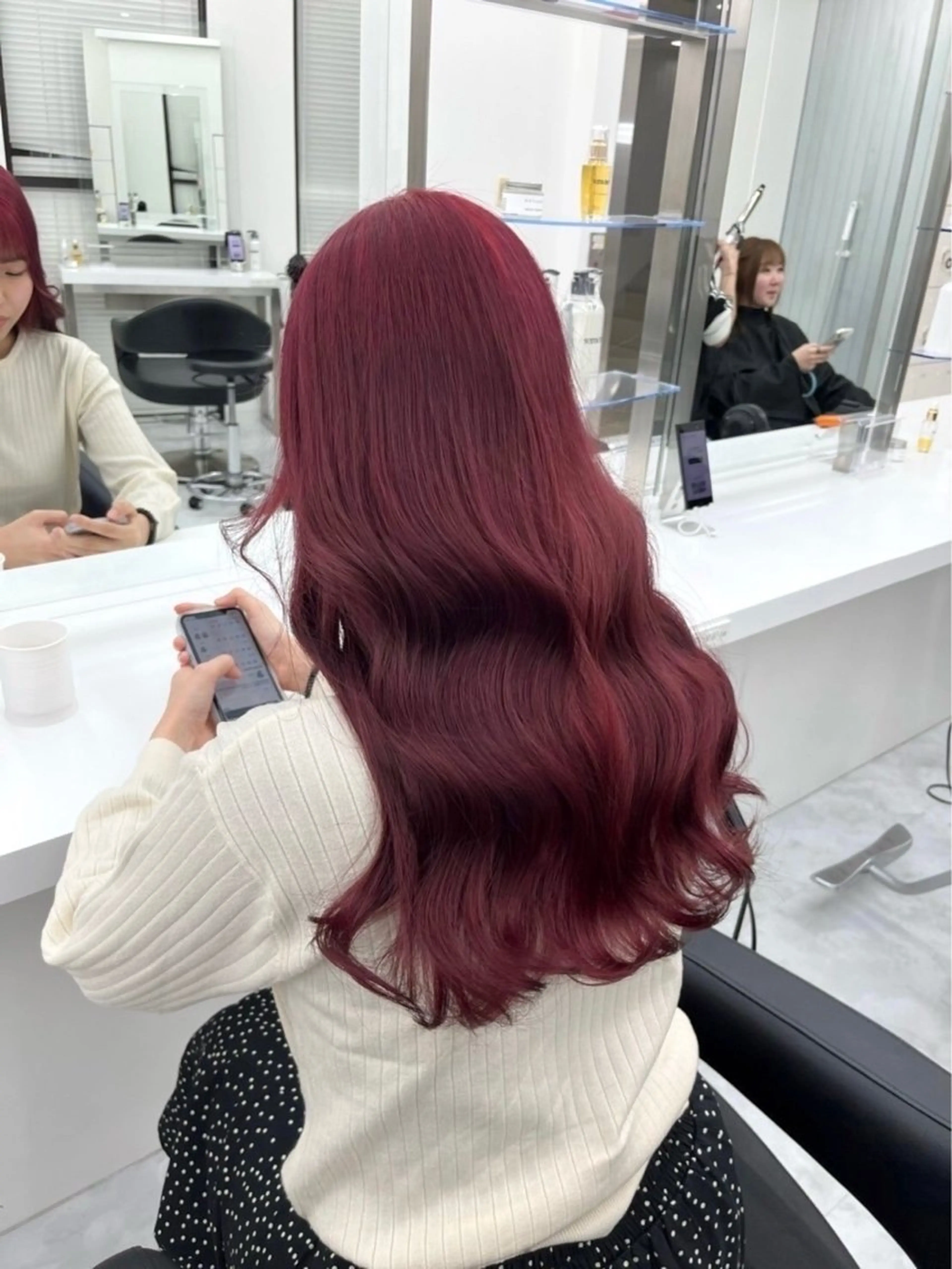 セミロング カラー ヘアアレンジ ケアカラー トリートメント 中韓🇰🇷暖色/ ワインレッド/らいるのヘアスタイル