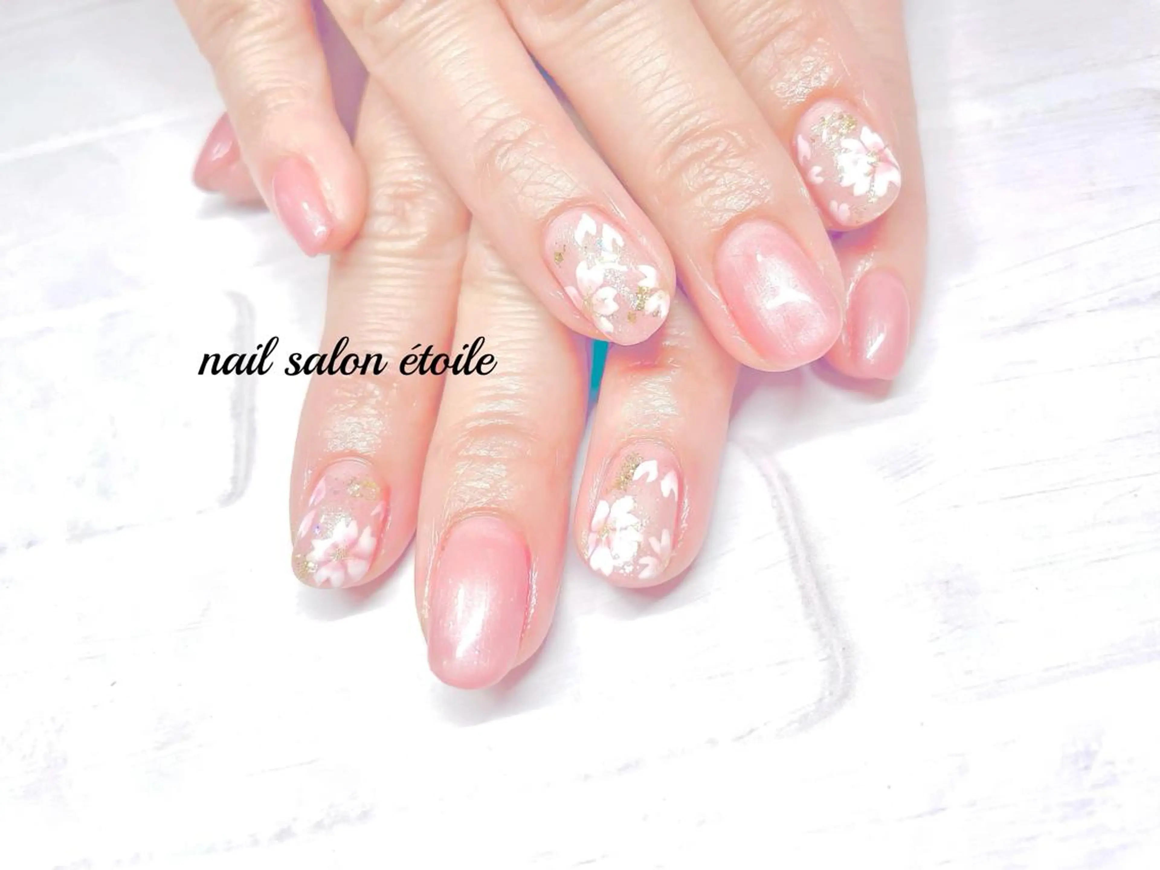 ネイル アートネイル 桜ネイル フラワーネイル ジェルネイル ピンク ハンドネイル nail salon étoileのネイルデザイン