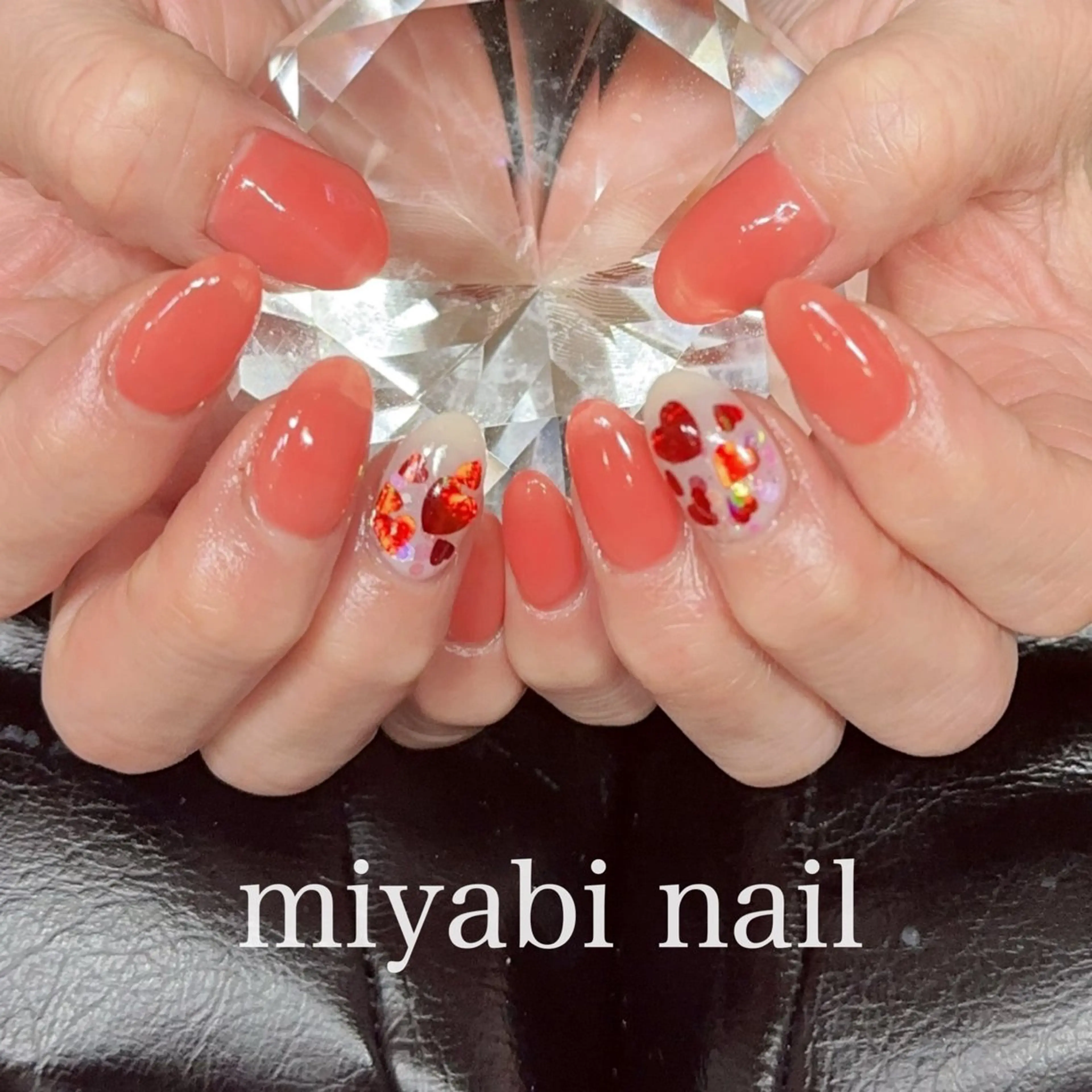 ネイル ジェルネイル ハート キラキラネイル 持ち込み バレンタイン ハンドネイル miyabi nail 桂川駅近くのネイルデザイン