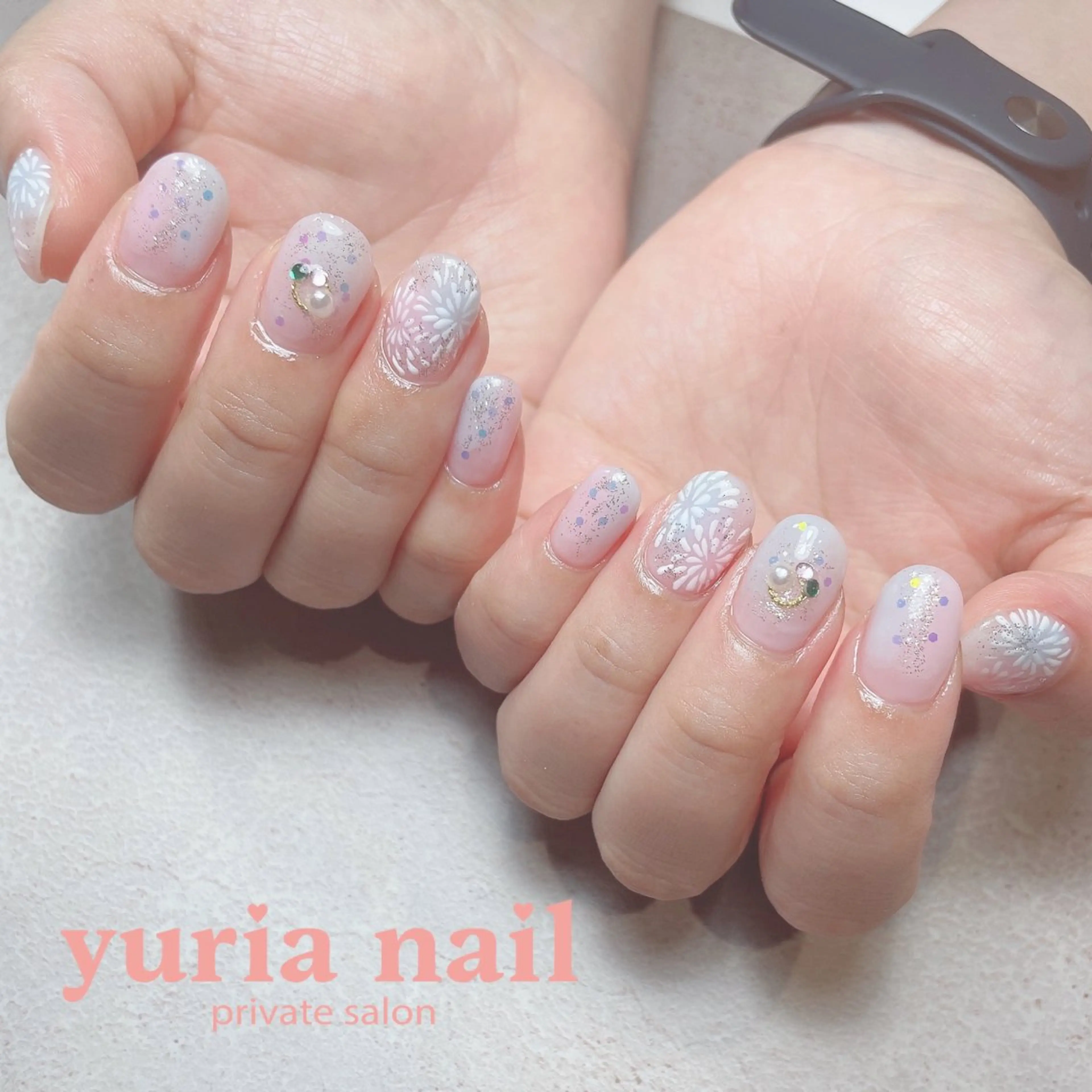 ネイル ブルー ジェルネイル 持ち込み パステルネイル ピンク ハンドネイル 小林 ゆりあのネイルデザイン