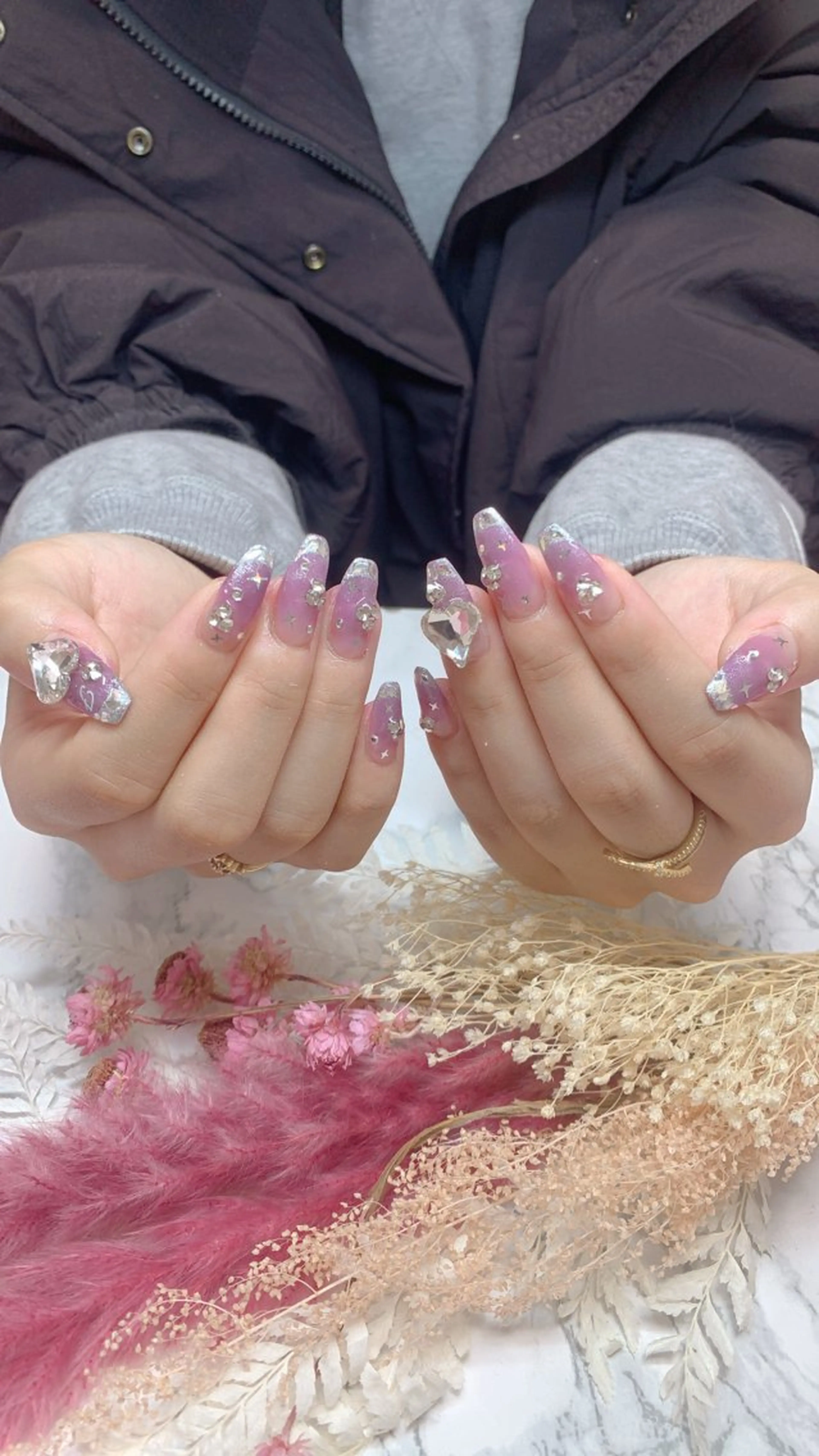 ネイル ハンドネイル はな💎ネイル ワンホン、長さ出しのネイルデザイン