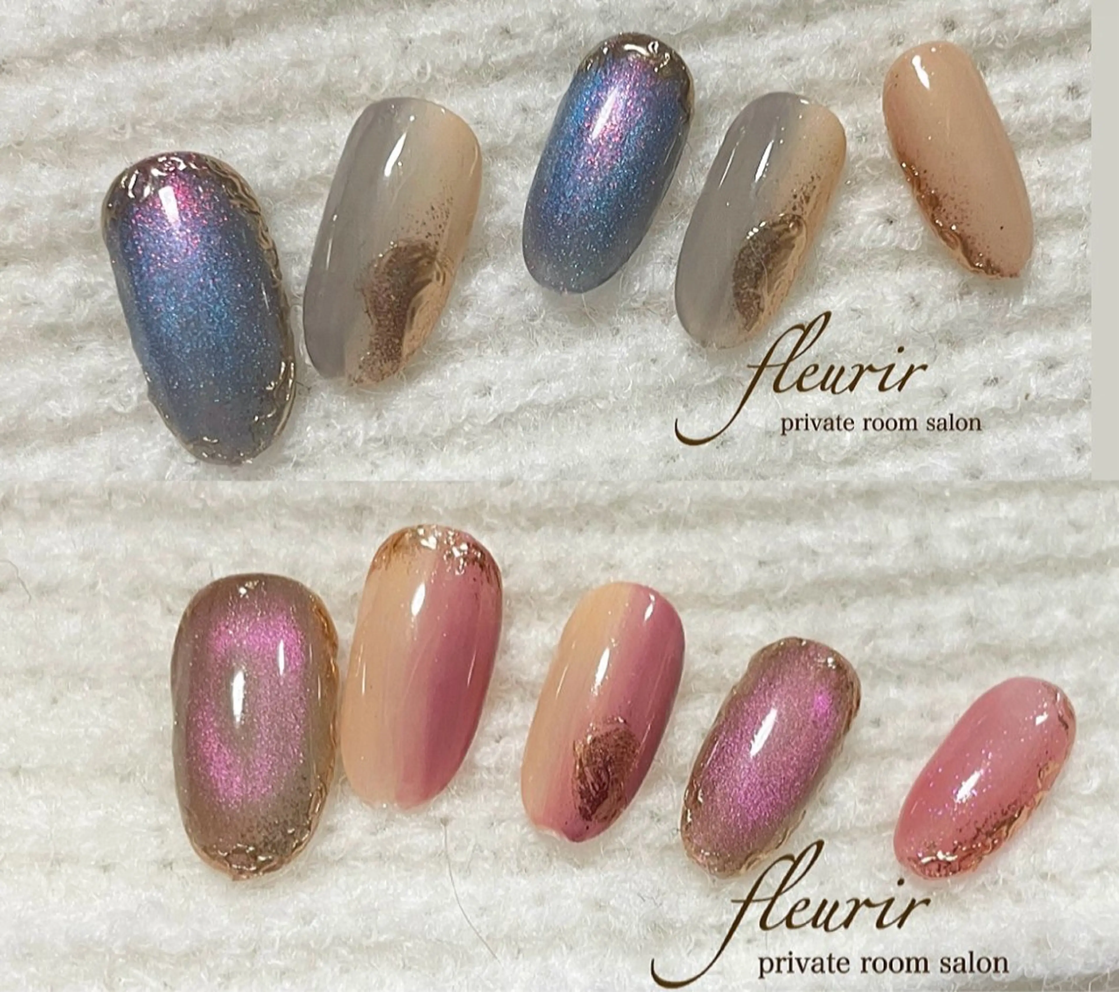 ネイル アートネイル ブルー 桜ネイル クリアネイル ゴールド ハンドネイル フルリール 【プライベートサロンのネイルデザイン