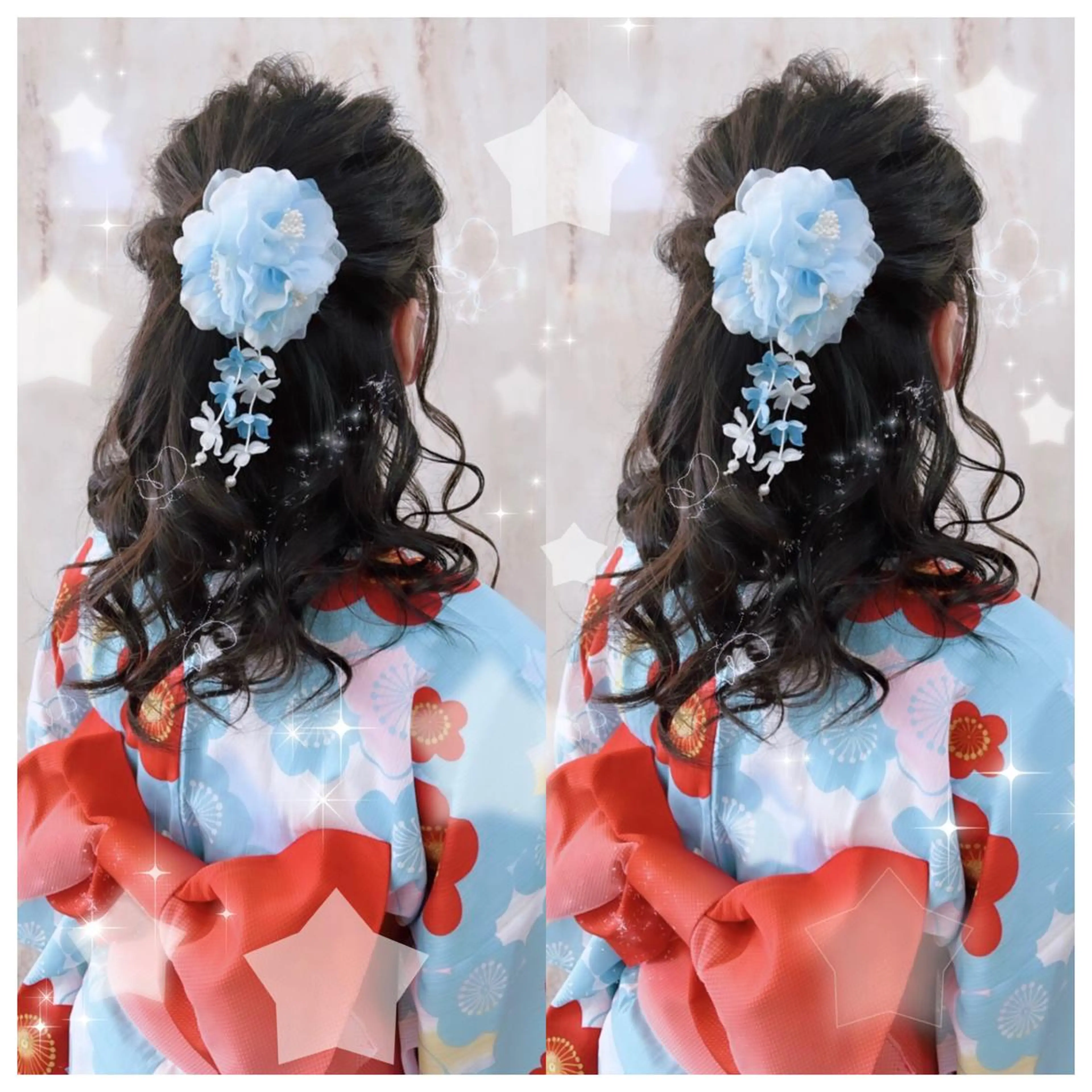 セミロング カラー ヘアアレンジ ハーフアップ 結婚式・ブライダル シールエクステ バレイヤージュ 黒髪 セキグチ💞 lilaのマツエク・マツパデザイン