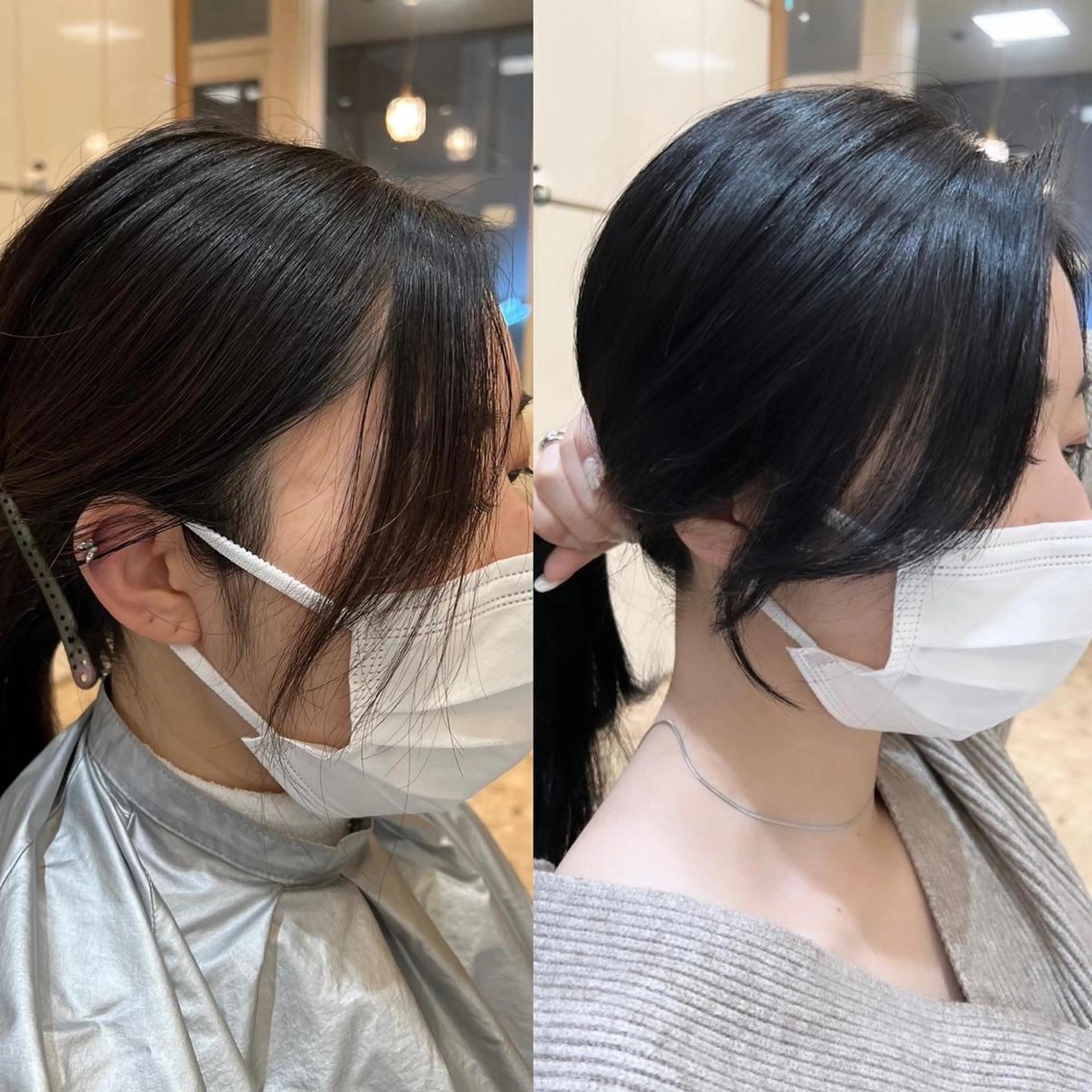 ロング 顔まわりレイヤー 顔周りカット 韓国風ヘア レイヤーカット platinam doll南草津店のマツエク・マツパデザイン