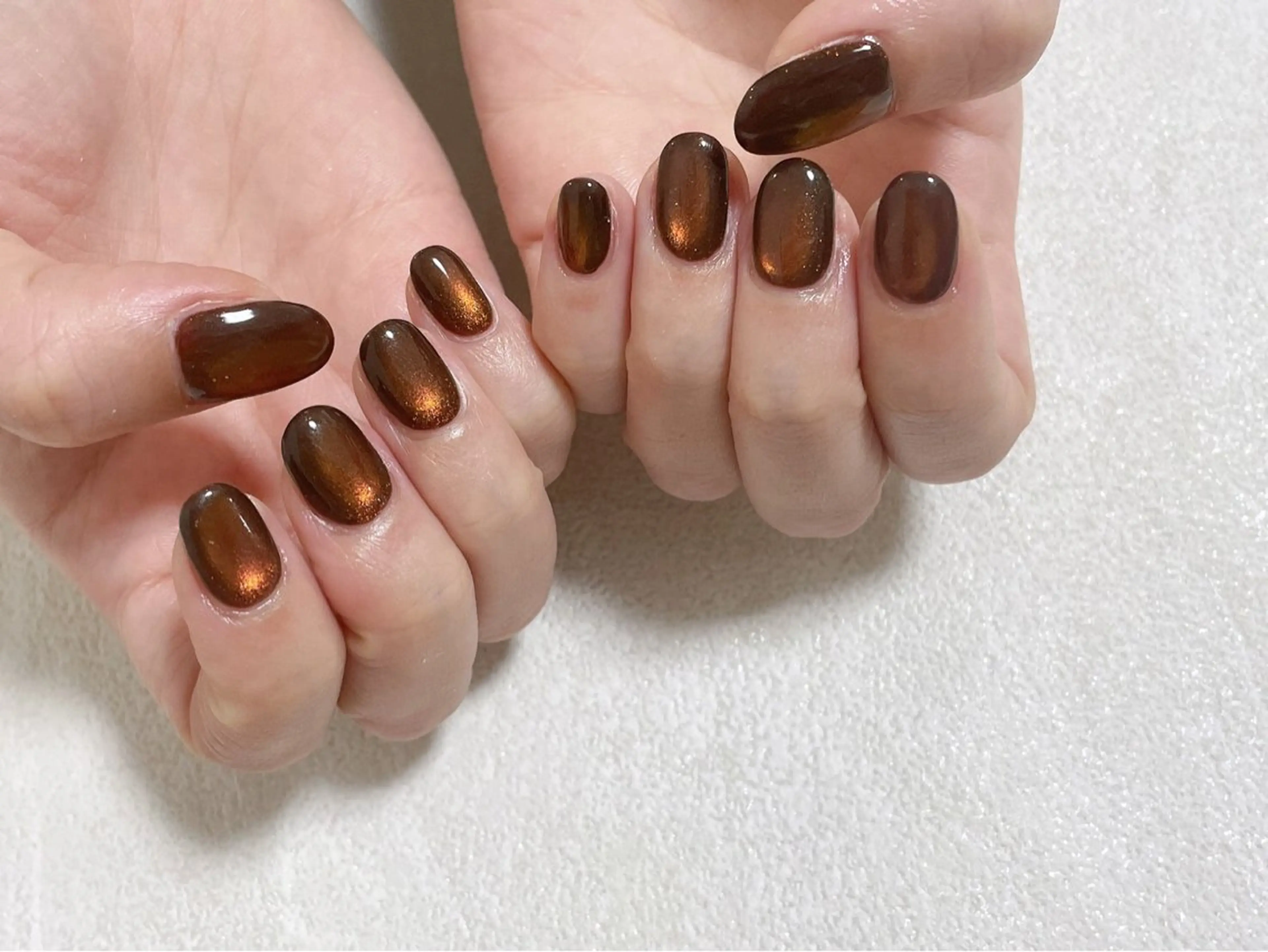 ネイル オーロラネイル ブラウン フットネイル フレンチネイル ジェルネイル ハンドネイル Mogu nail 二子玉川のネイルデザイン