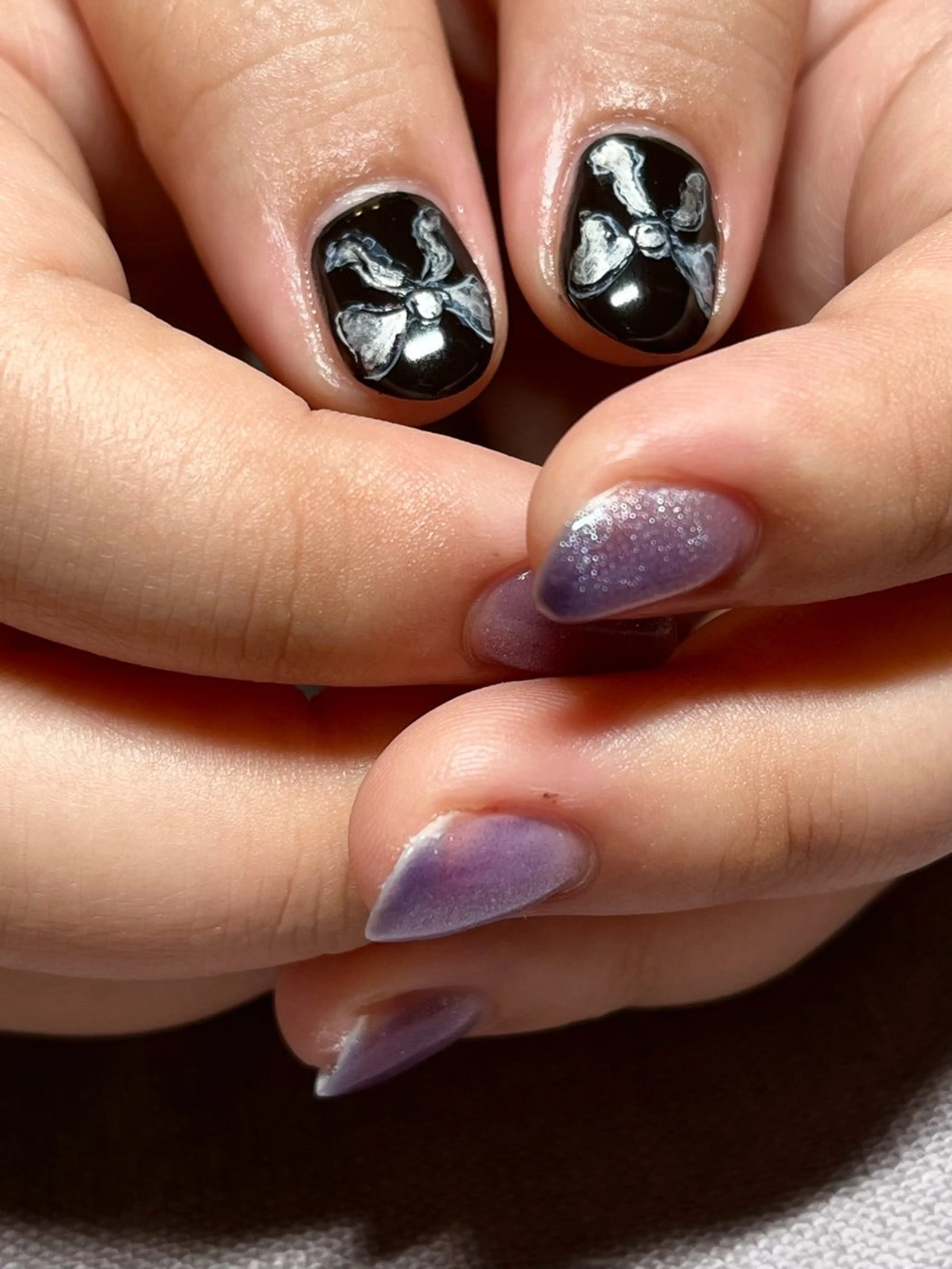 ネイル 持ち込み パープル リボン atelier mofのネイルデザイン