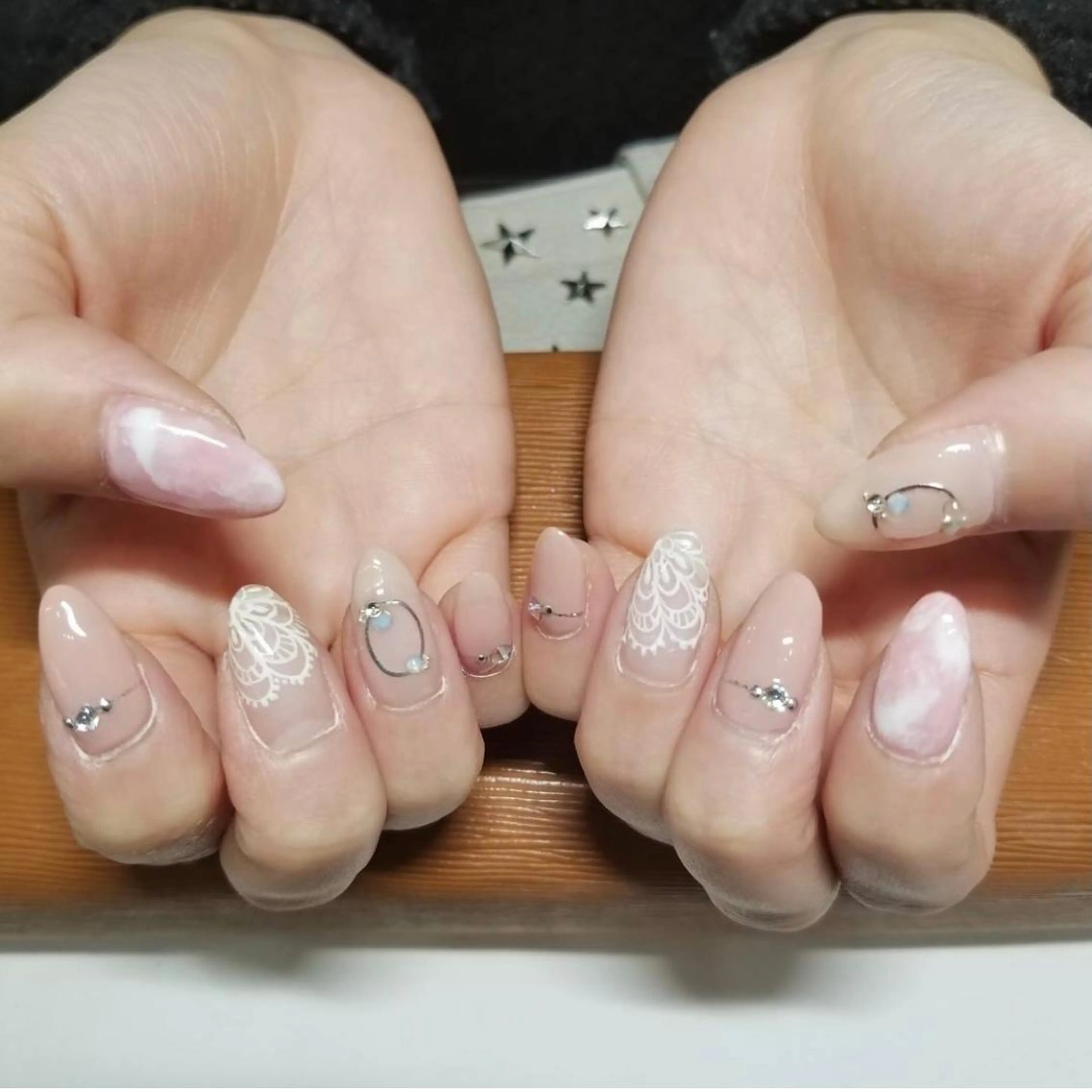 ネイル レース 大理石ネイル(マーブル) ピンク Chérinail 爪のお手入れのネイルデザイン