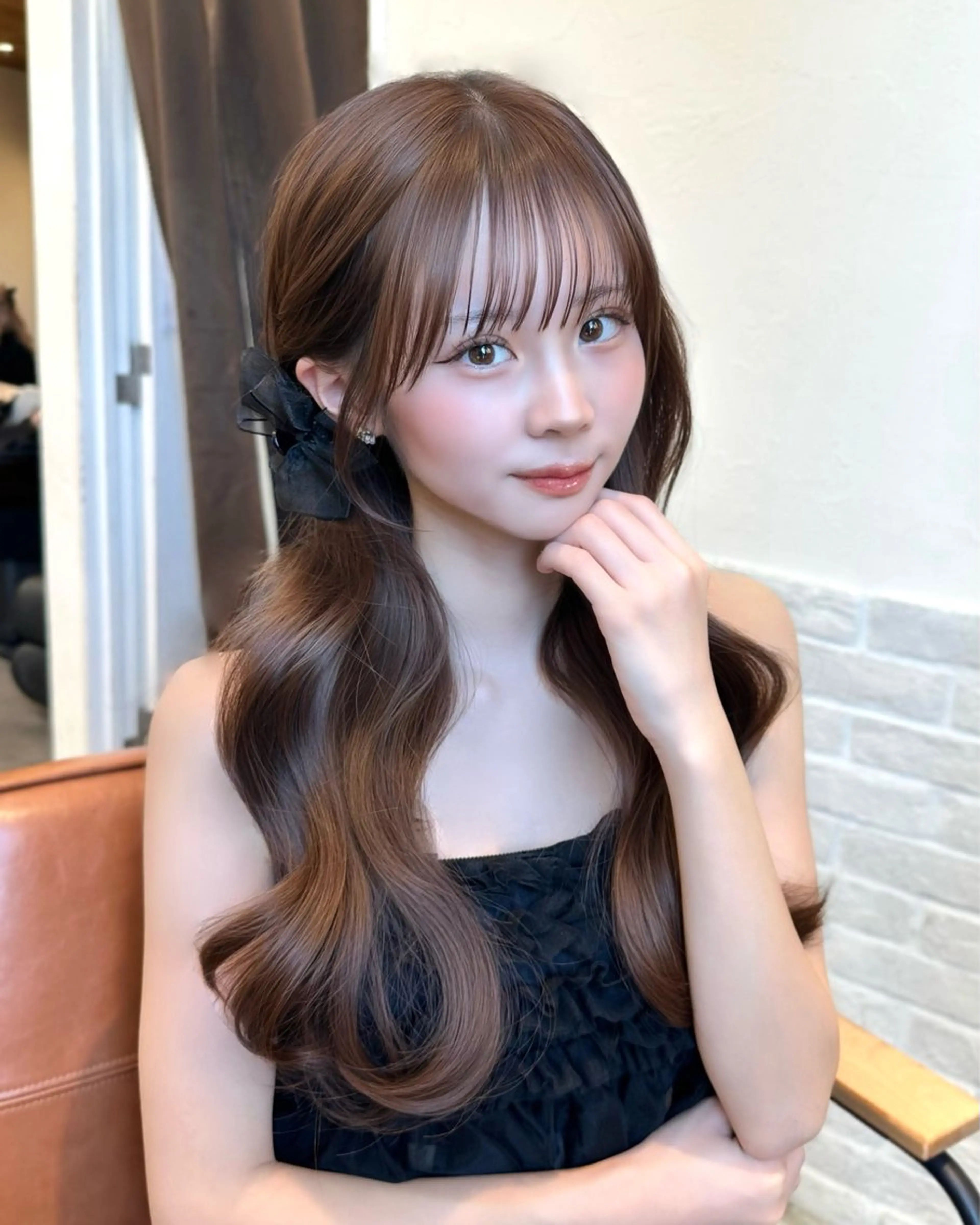 ロング ヘアセット 顔周りcut/ 艶ワンカラー♥ちさきのヘアスタイル