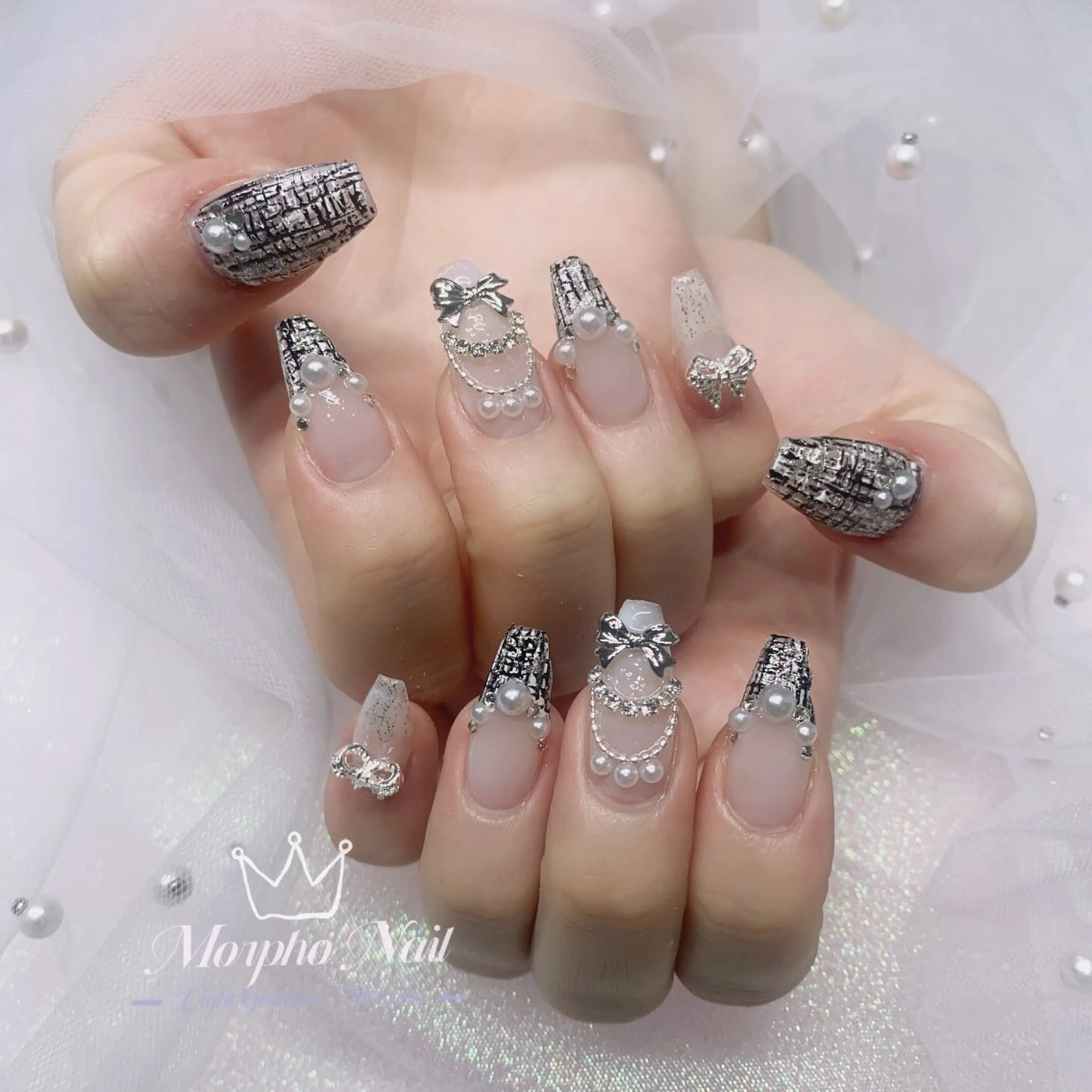 ネイル 長さ出し ジェルネイル キラキラネイル 大理石ネイル(マーブル) ニュアンスネイル Morpho nailのネイルデザイン