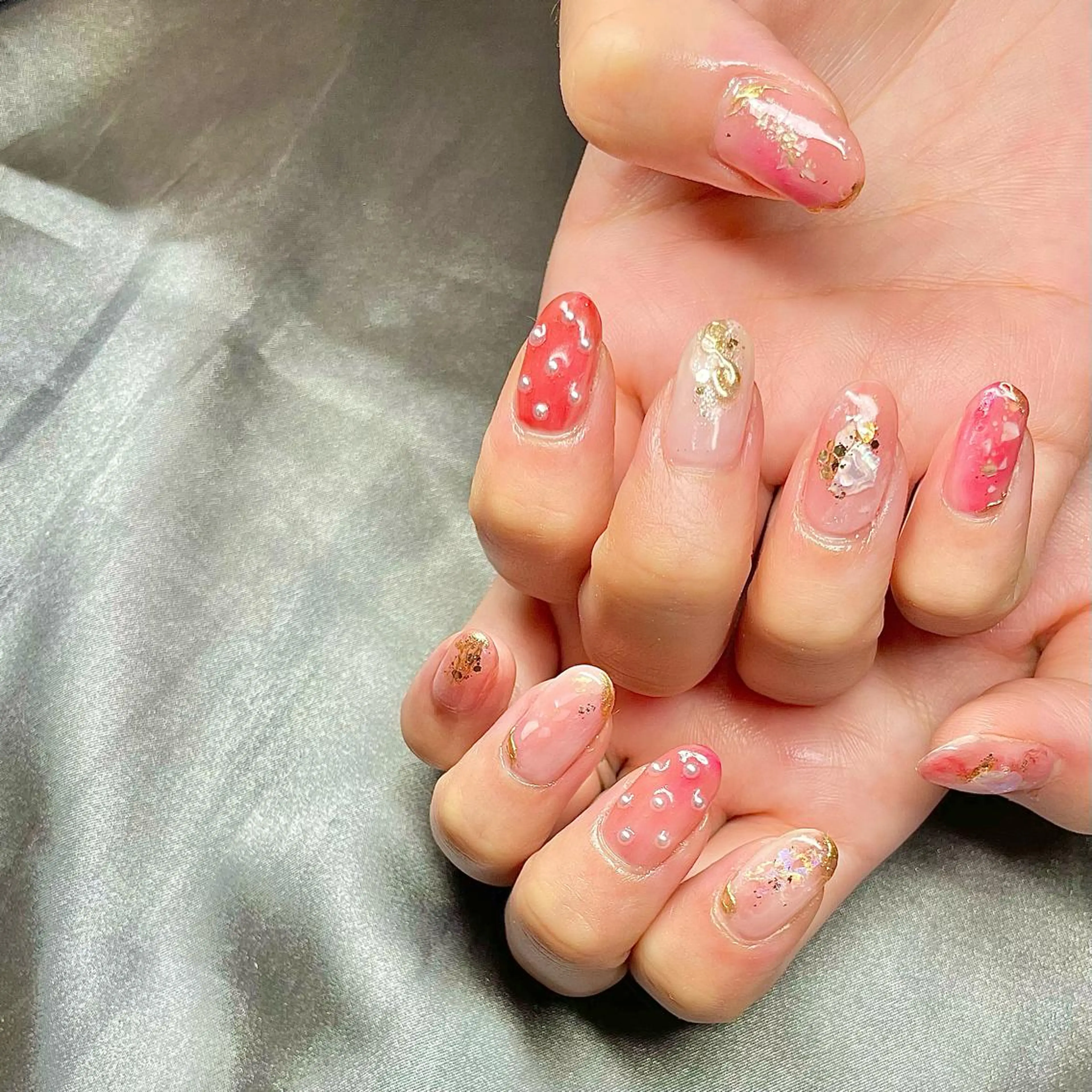 ミディアム カラー パーマ ヘアアレンジ メンズ キッズ ネイル マツエク・マツパ アイブロウ ピンクカラー カラーマツエク クリアネイル ピンク nail&eye Aoのマツエク・マツパデザイン