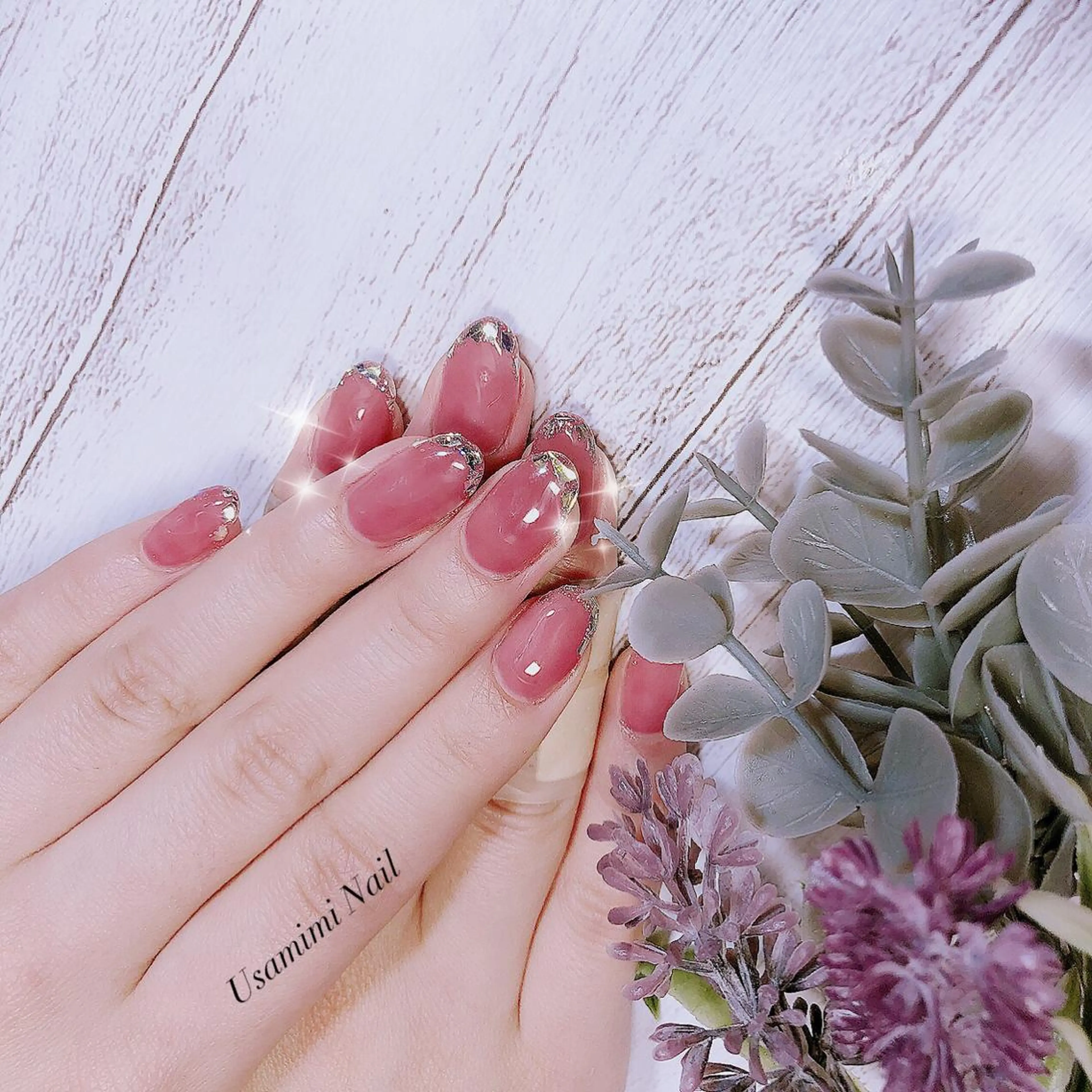 ネイル フレンチネイル ガラスフレンチ USAMiMi 🐰💕のネイルデザイン