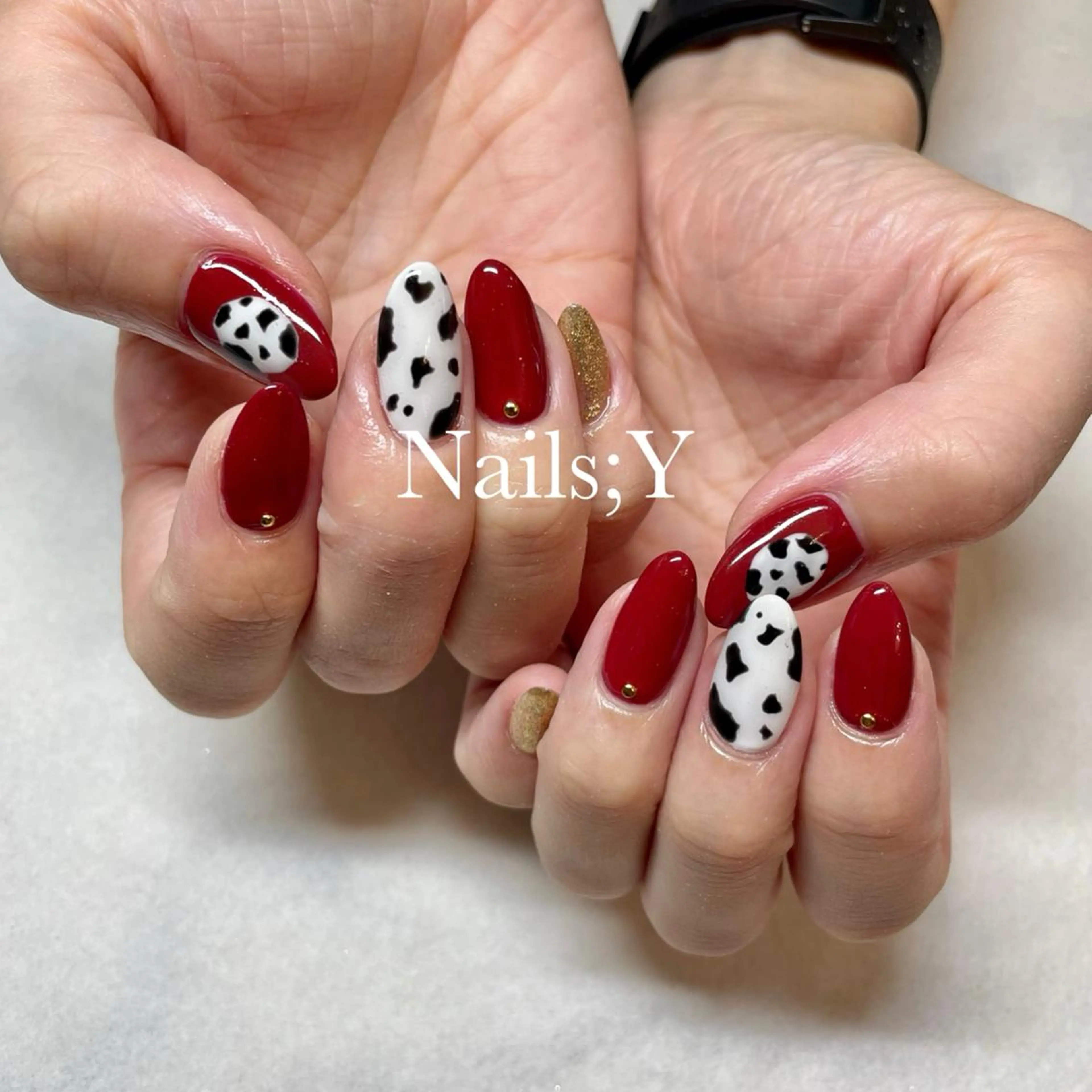 ネイル アニマル柄 ボルドー ハンドネイル yo koのネイルデザイン