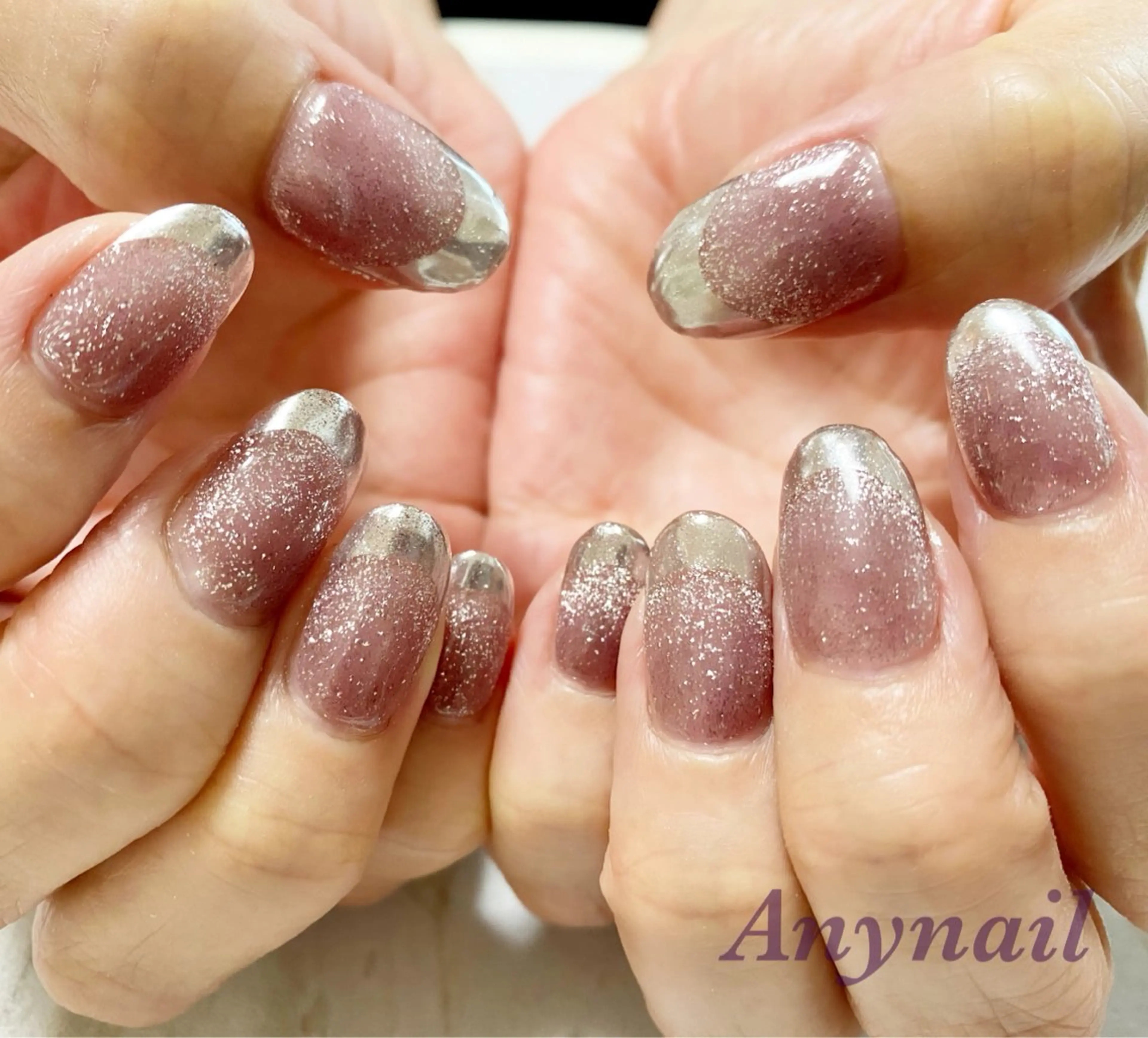 ネイル ブルー フレンチネイル ジェルネイル マグネットネイル ミラーネイル ハンドネイル 岩澤 恵子のネイルデザイン