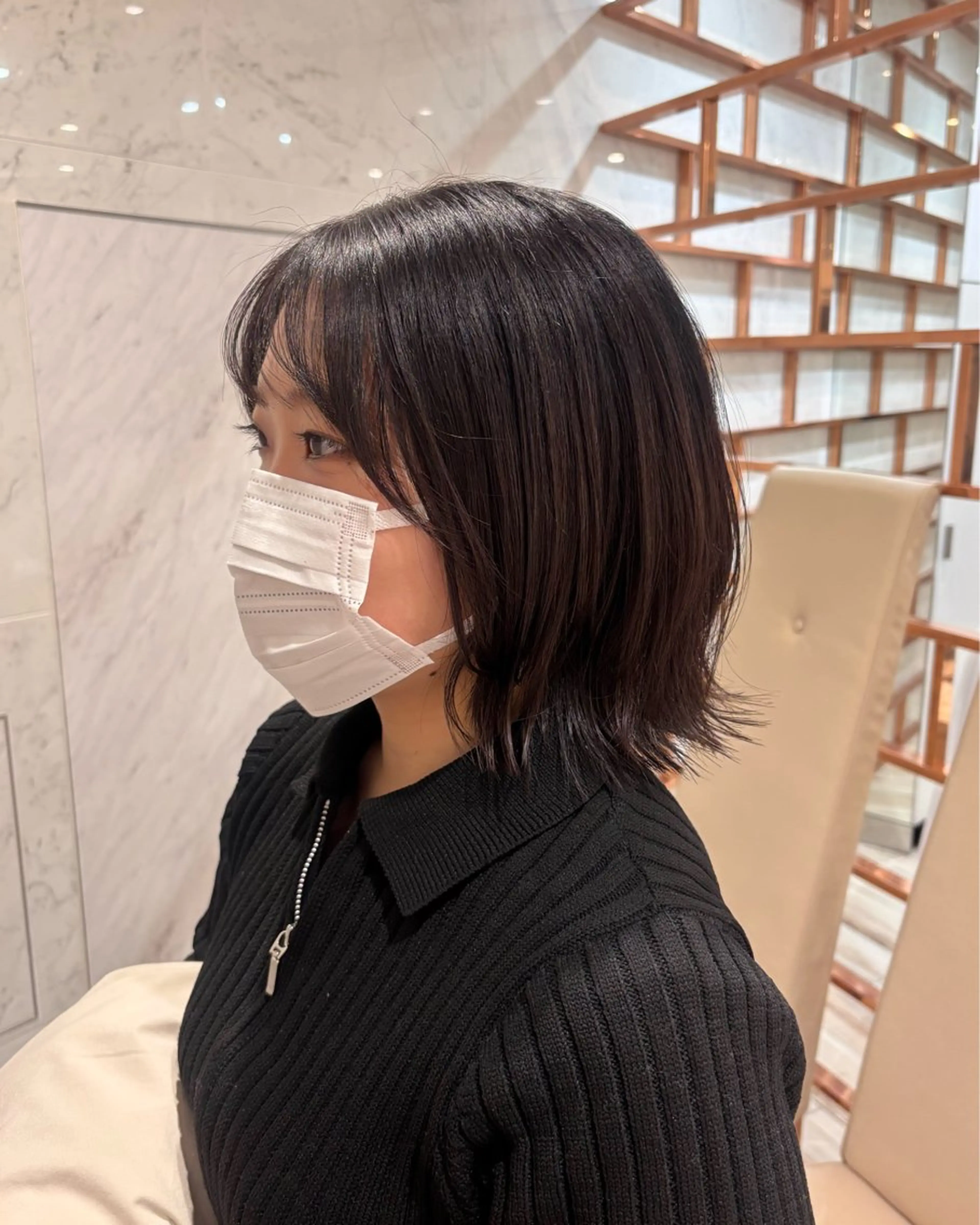 ミディアム ボブ くびれヘア カット かどたはるな レイヤー/パーマのヘアスタイル