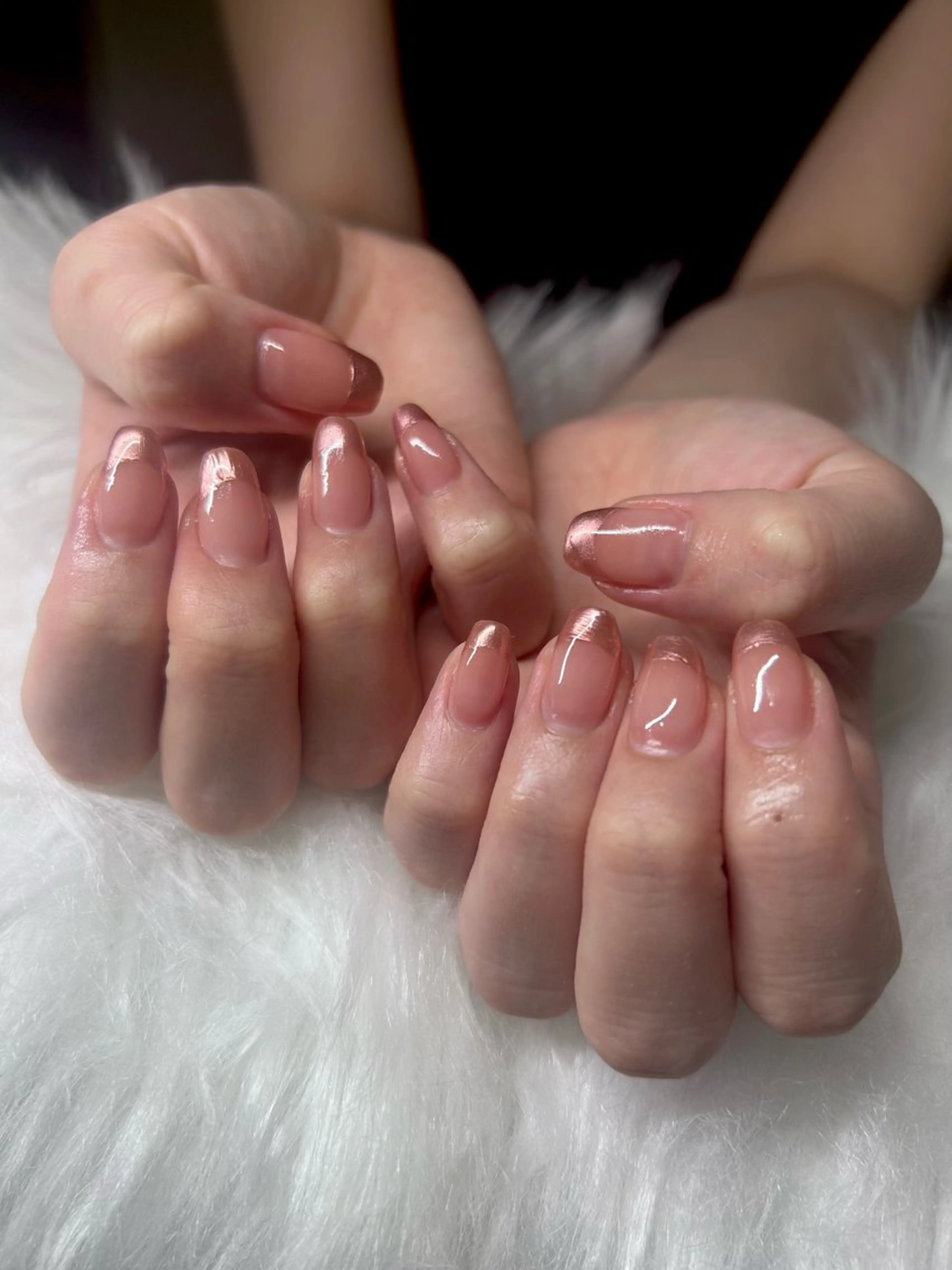 ネイル フレンチネイル ミラーネイル ピンク ハンドネイル 天野 希綾のネイルデザイン
