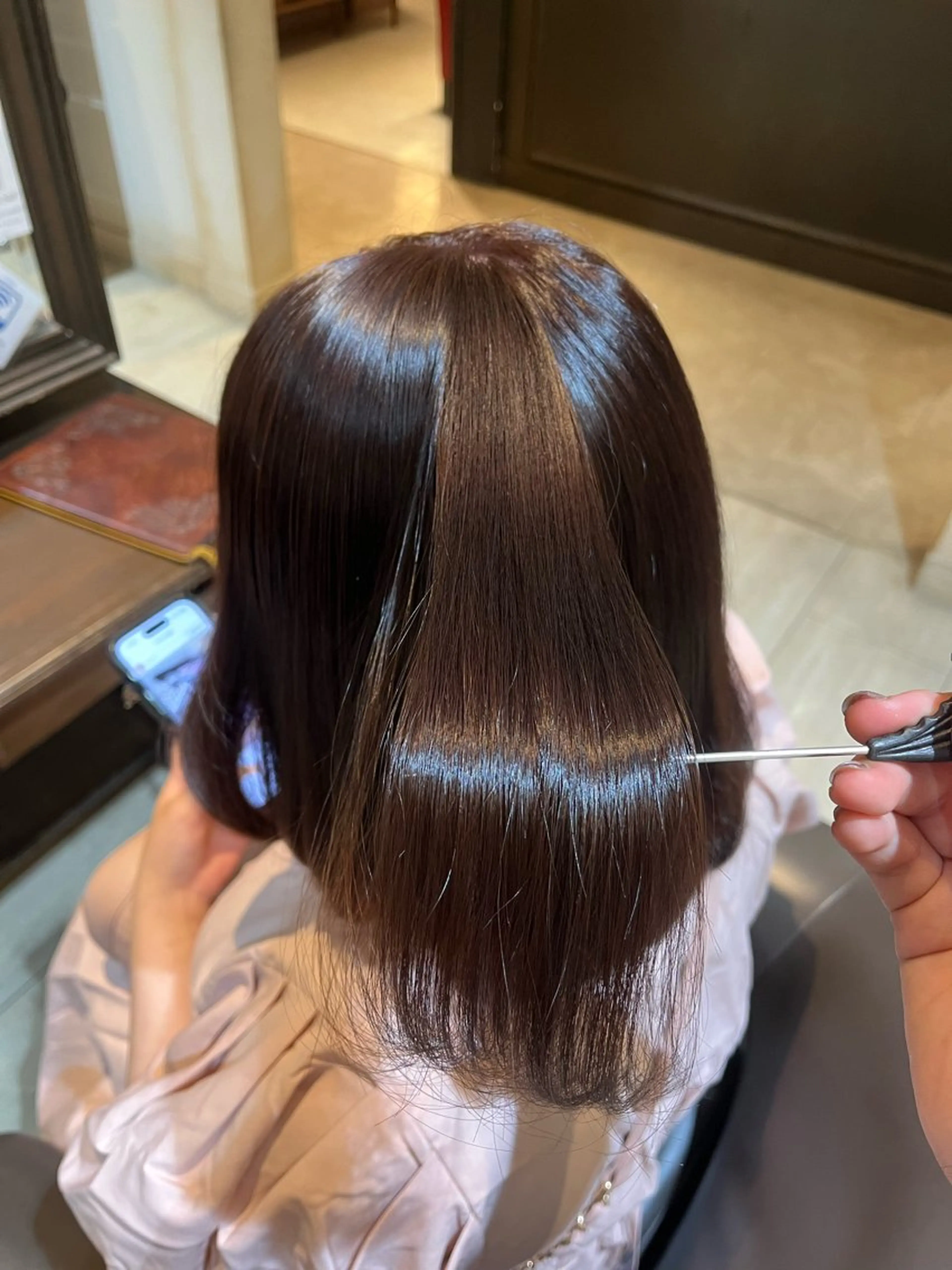 ミディアム カラー ブラウンカラー ピンクカラー ピンクブラウン 鈴木 杏那のヘアスタイル