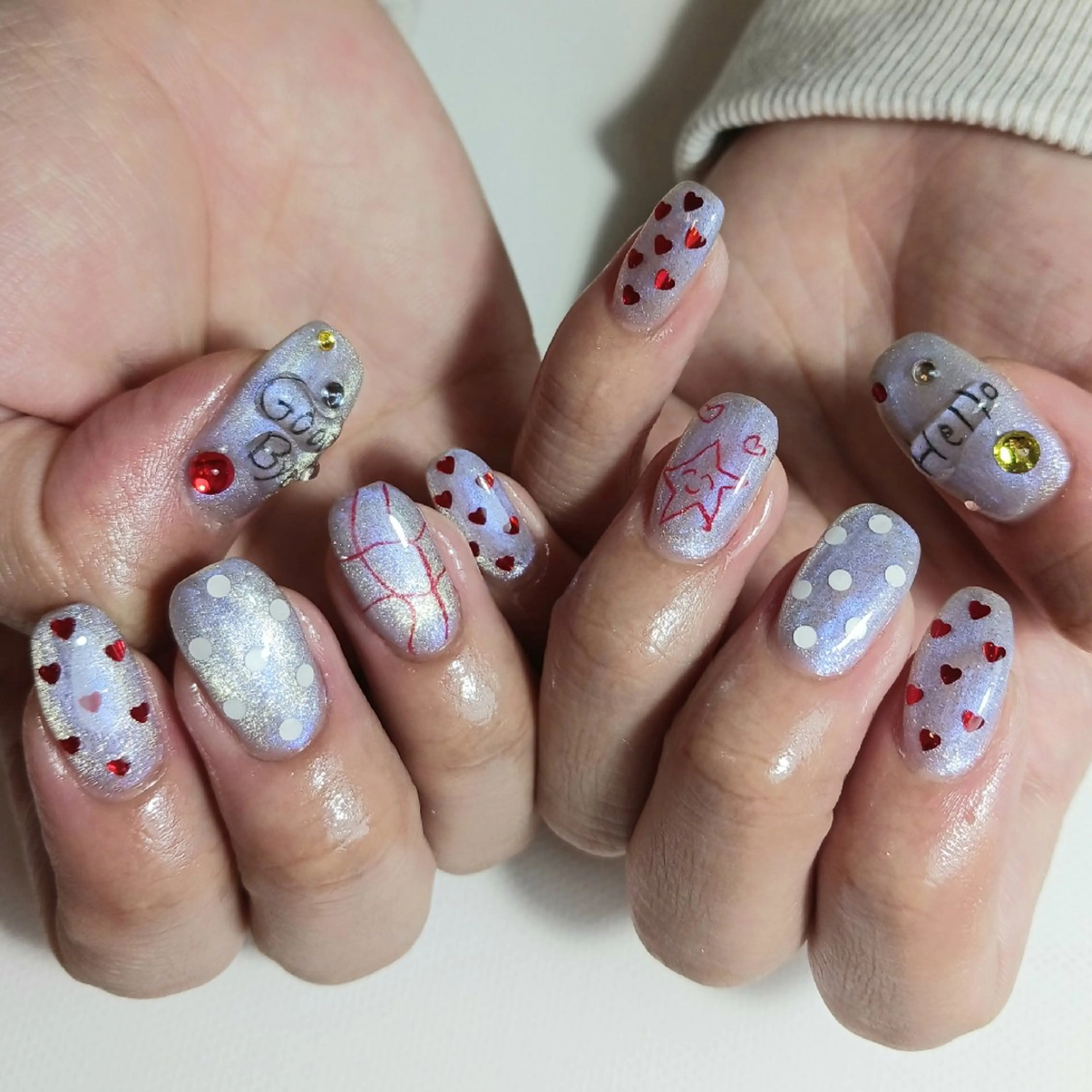 ネイル ドット ジェルネイル ハート マグネットネイル 持ち込み ハンドネイル owlnail /持込みデザイン専門のネイルデザイン
