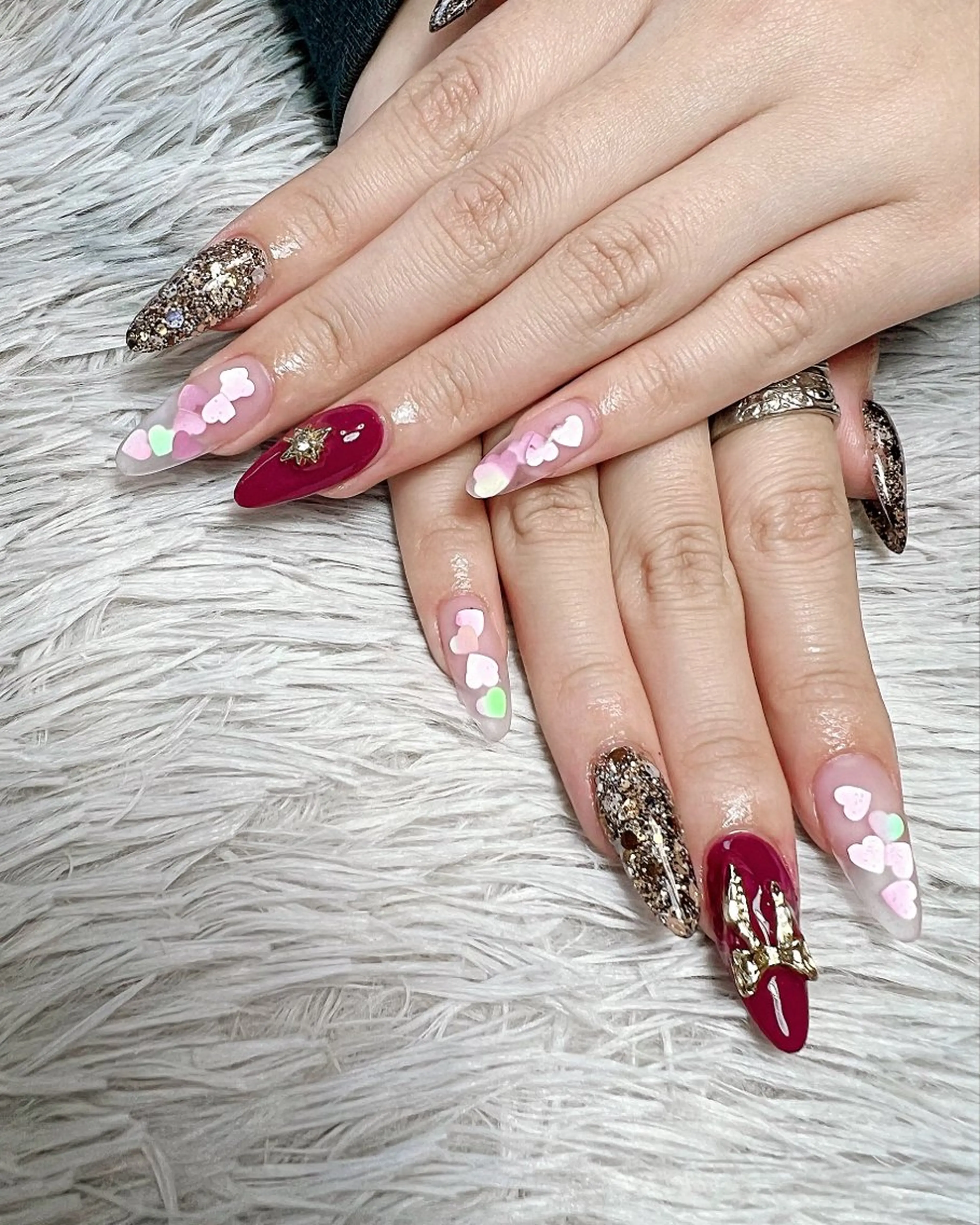 ネイル ハート スカルプネイル ハンドネイル シェヌネイル JURAのネイルデザイン