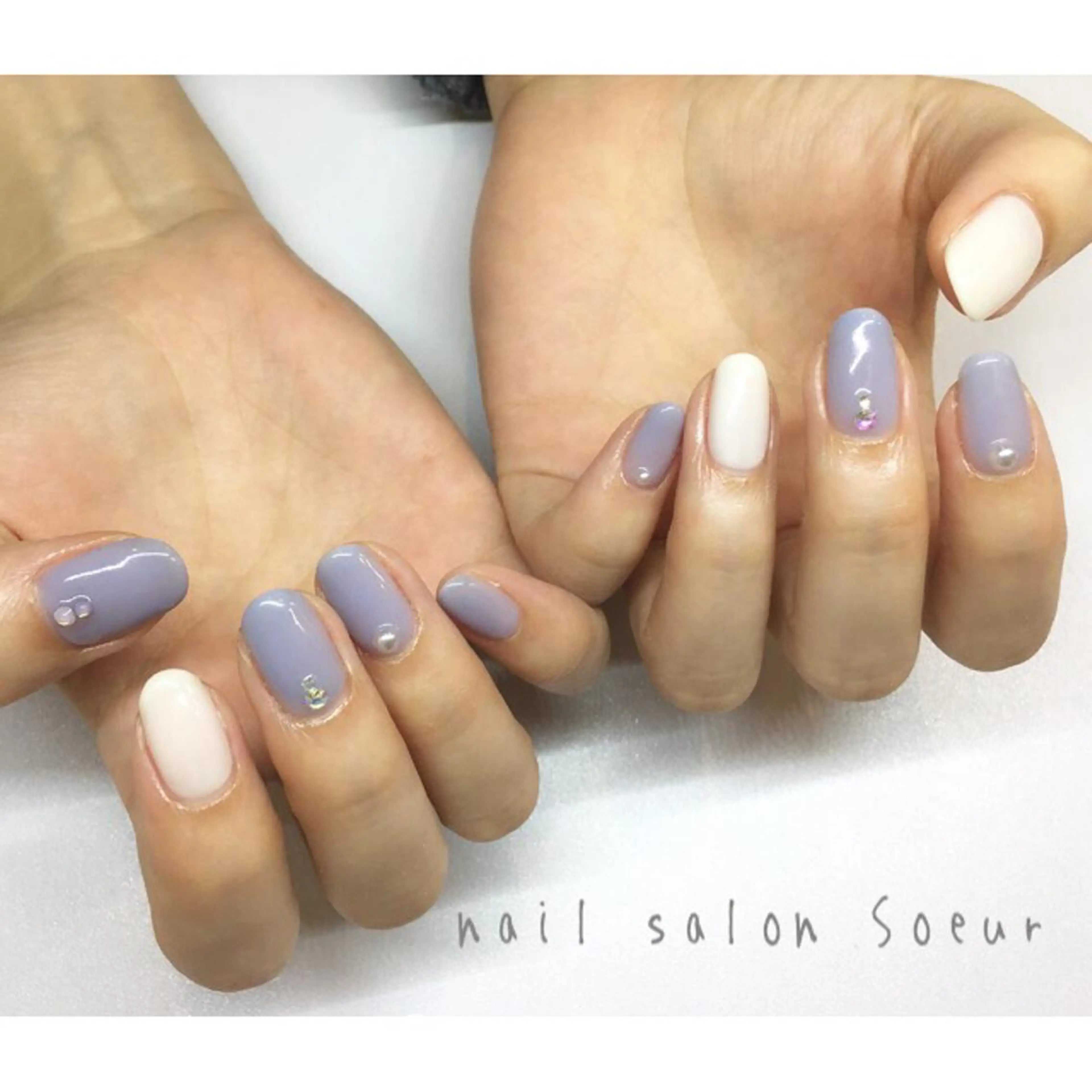 ネイル ブルー クリアネイル ワンカラーネイル 春ネイル ストーンネイル nail salon Soeurのネイルデザイン